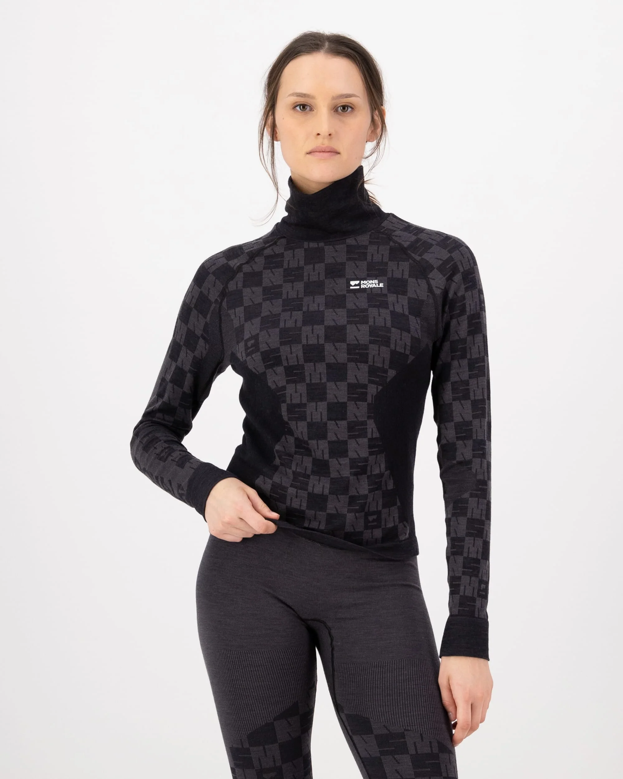 Ascender Merino Base Layer Mock Neck Long Sleeve - Forged Iron / Black | Women's Long Sleeve Top