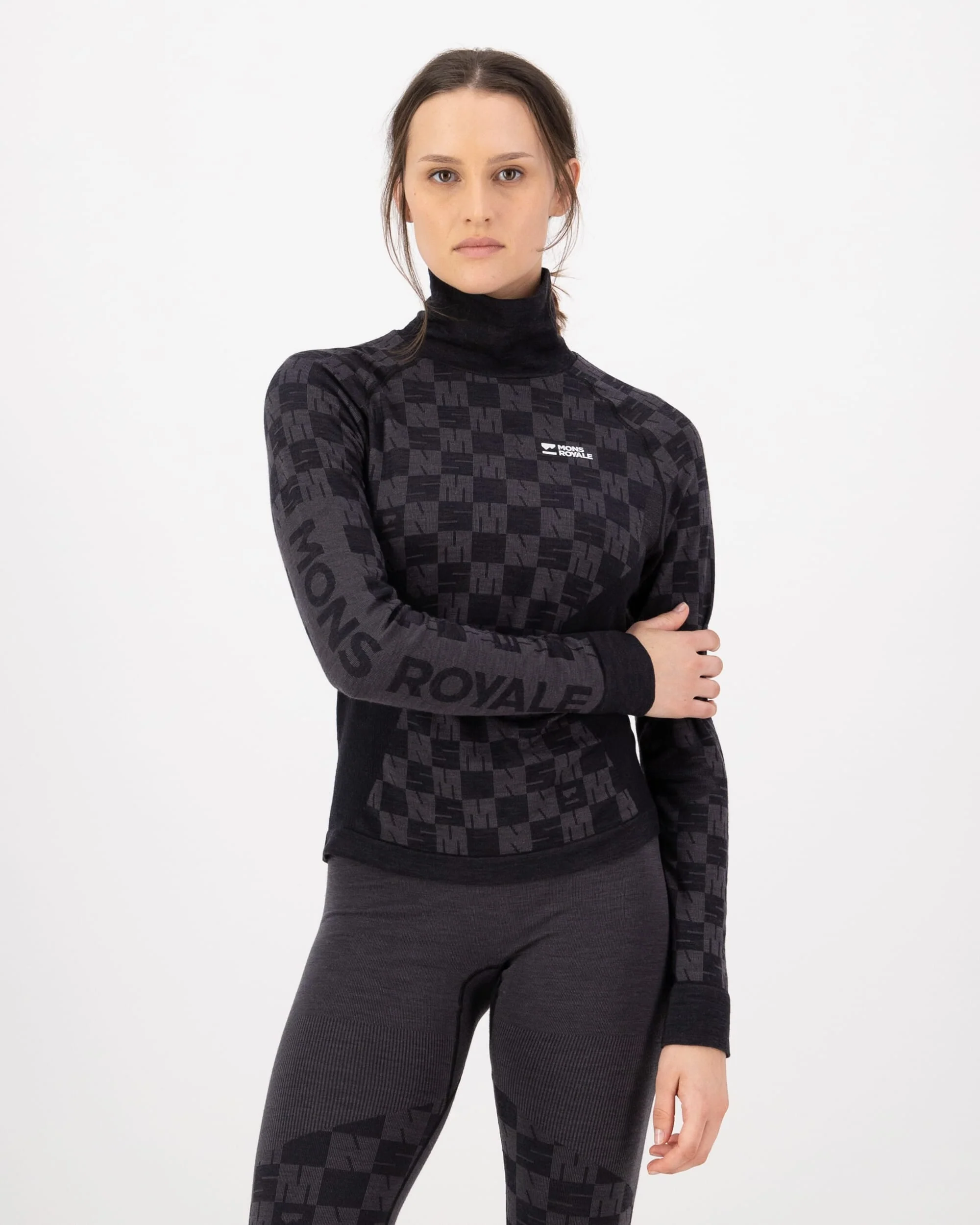 Ascender Merino Base Layer Mock Neck Long Sleeve - Forged Iron / Black | Women's Long Sleeve Top - Image 3