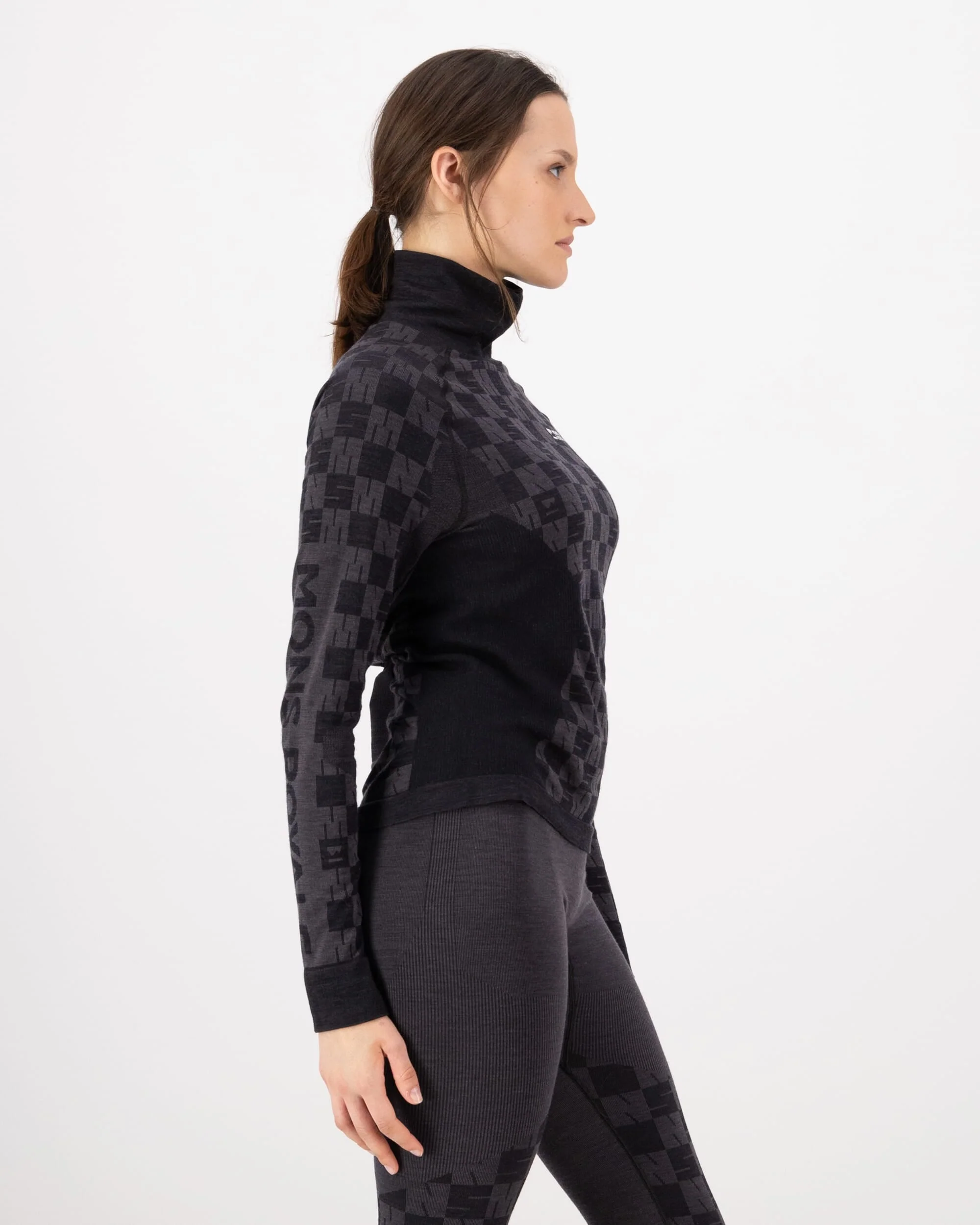 Ascender Merino Base Layer Mock Neck Long Sleeve - Forged Iron / Black | Women's Long Sleeve Top - Image 4