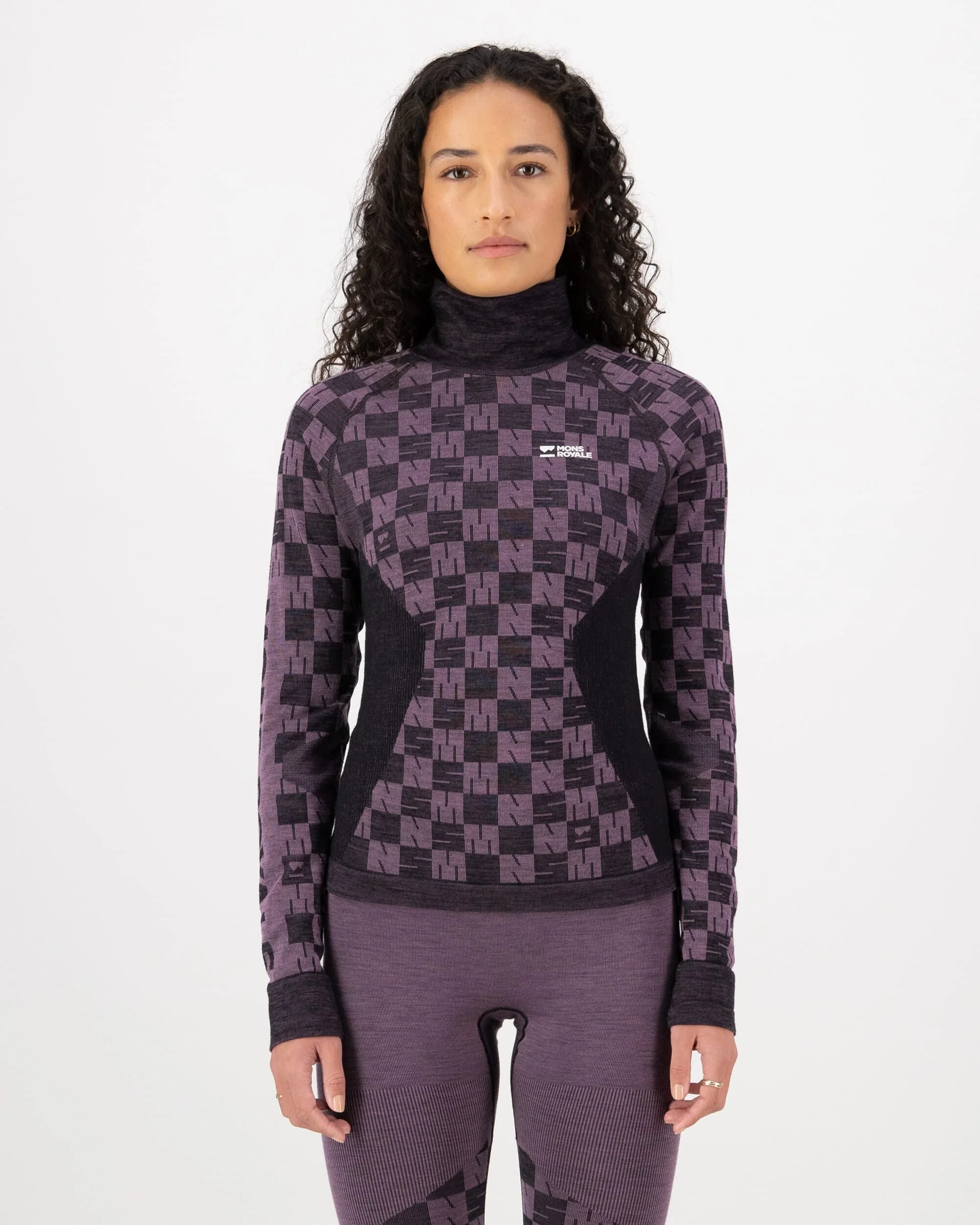 Ascender Merino Base Layer Mock Neck Long Sleeve - Mauve / Black | Women's Long Sleeve Top