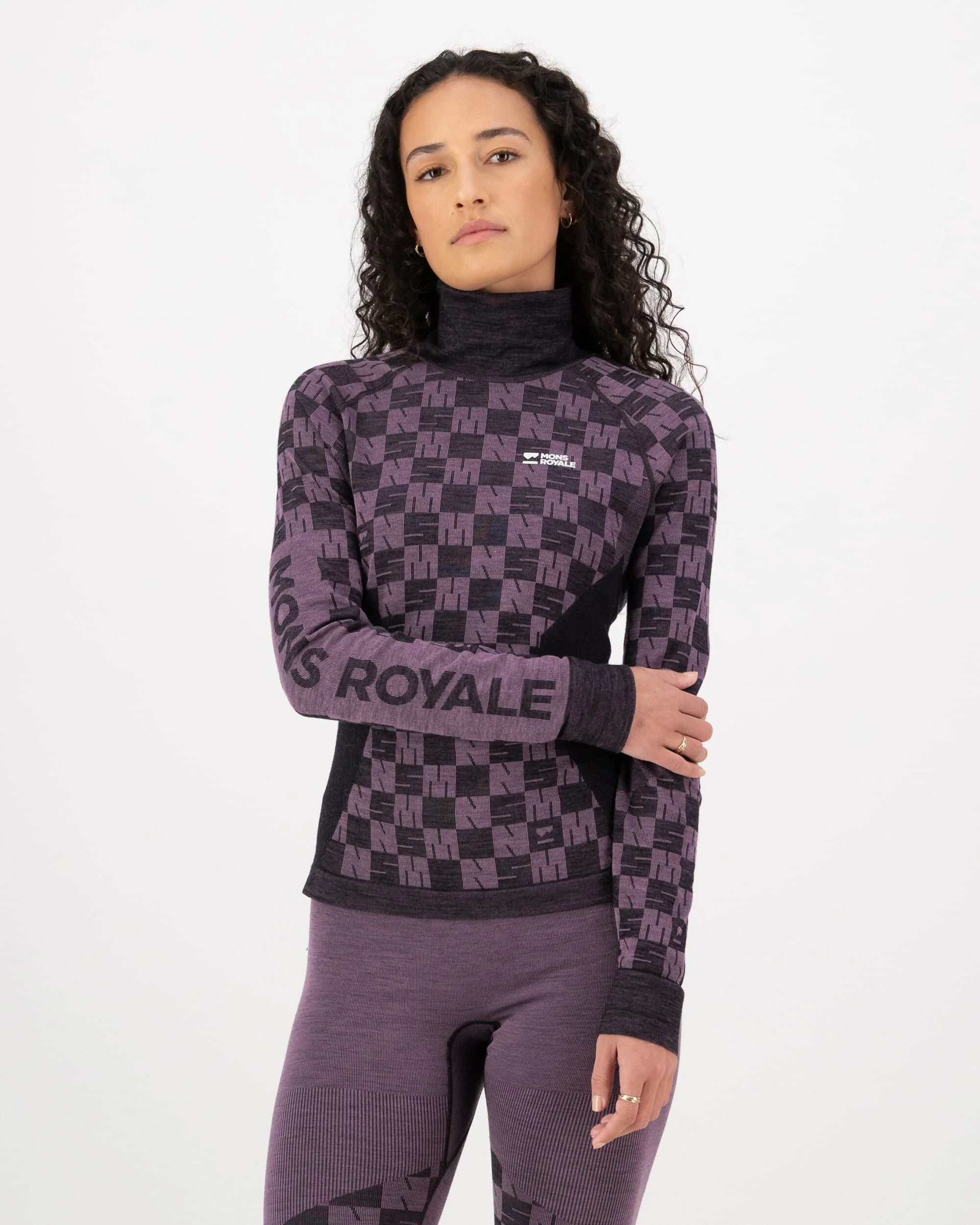 Ascender Merino Base Layer Mock Neck Long Sleeve - Mauve / Black | Women's Long Sleeve Top - Image 3