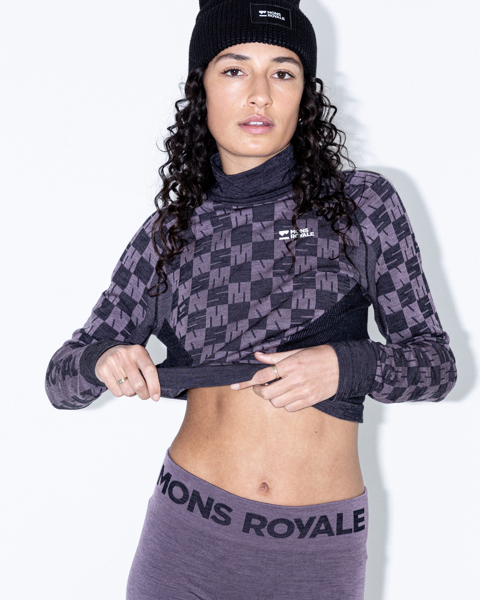 Ascender Merino Base Layer Mock Neck Long Sleeve - Mauve / Black | Women's Long Sleeve Top - Image 7