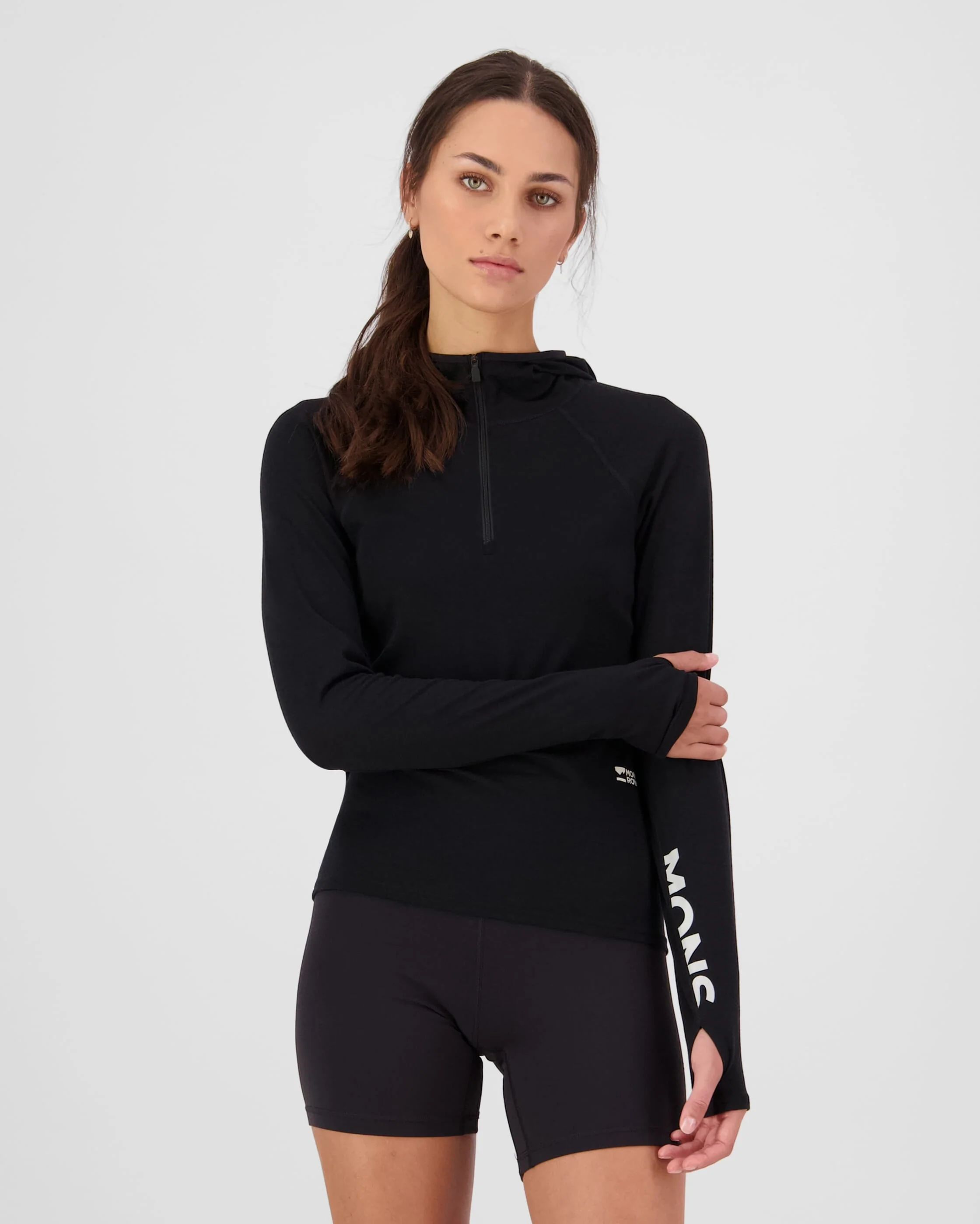 Bella Merino Long Sleeve Hood - Black | Women's Long Sleeve Top - Image 3