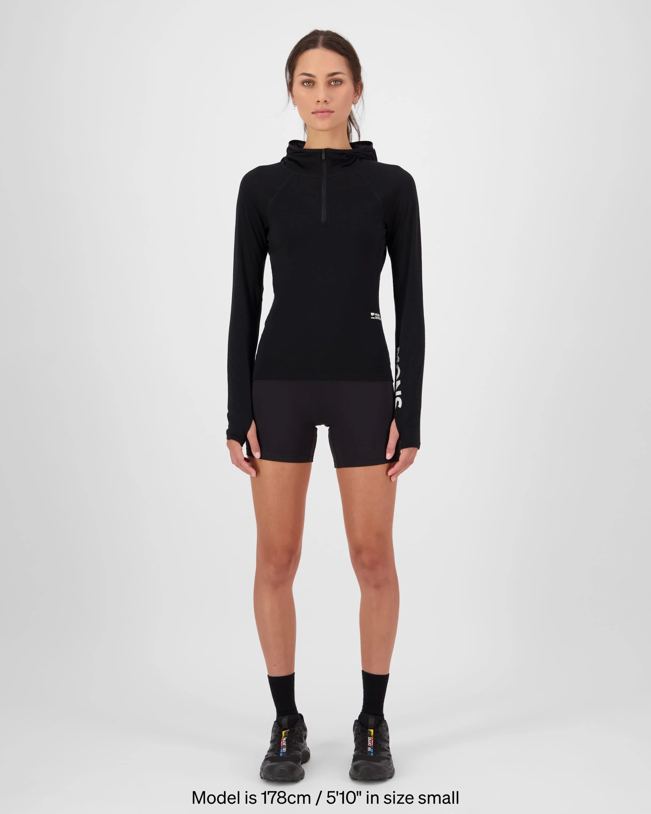 Bella Merino Long Sleeve Hood - Black | Women's Long Sleeve Top - Image 4