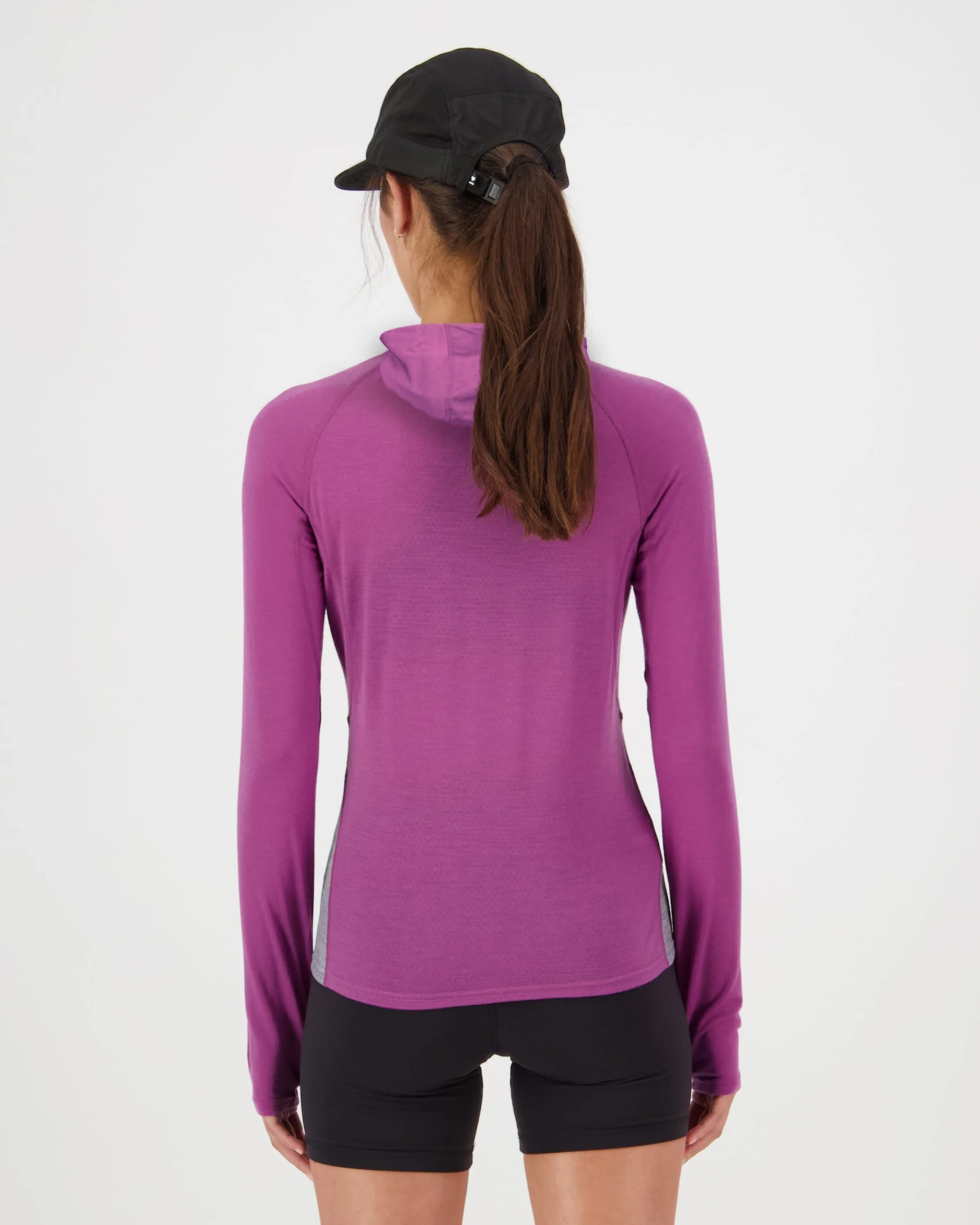 Bella Merino Long Sleeve Hood - Purple Bolt / Grey Heather | Women's Long Sleeve Top - Image 2