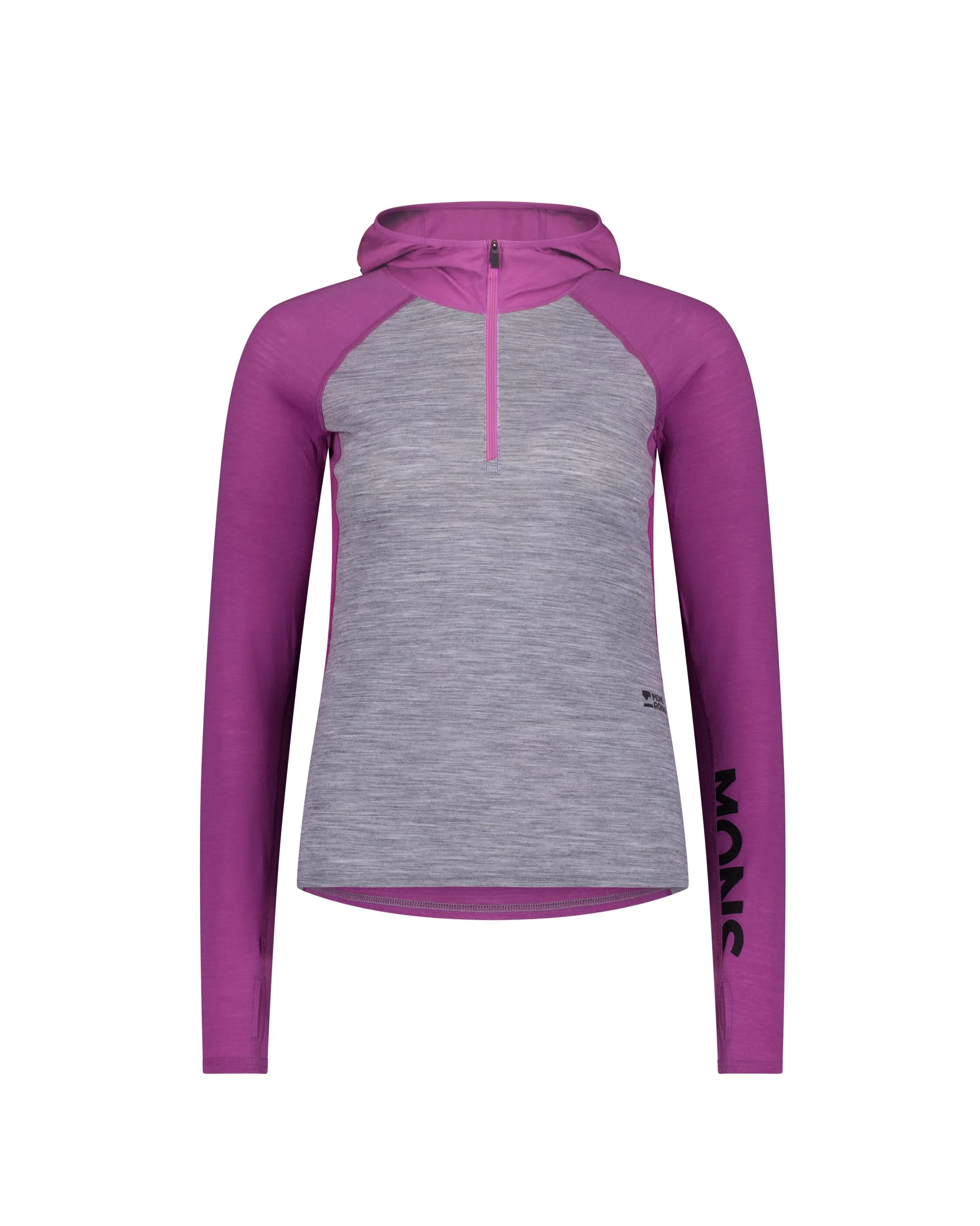 Bella Merino Long Sleeve Hood - Purple Bolt / Grey Heather | Women's Long Sleeve Top - Image 4