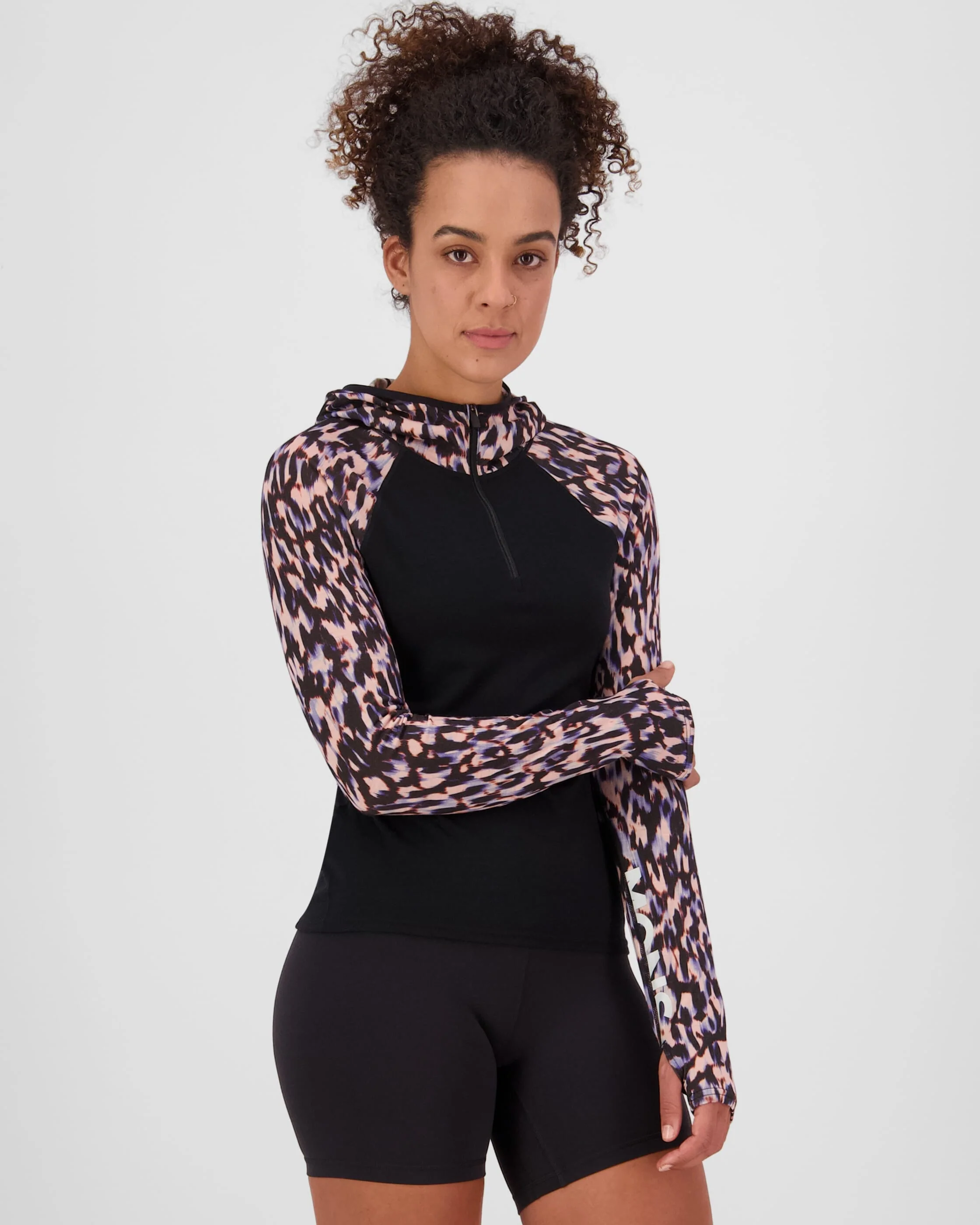 Bella Merino Long Sleeve Hood - Rock Leopard / Black | Women's Long Sleeve Top - Image 3