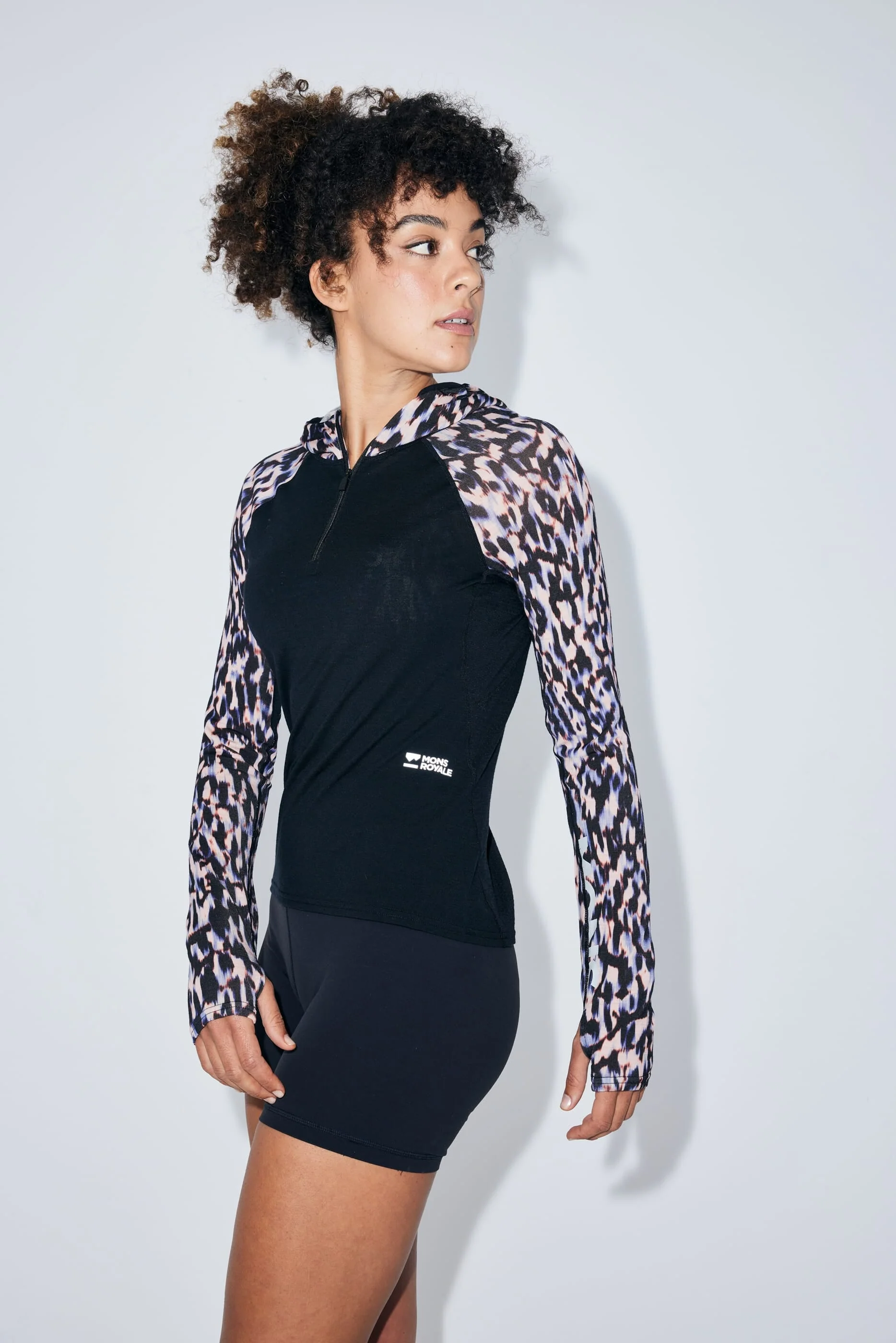 Bella Merino Long Sleeve Hood - Rock Leopard / Black | Women's Long Sleeve Top - Image 8