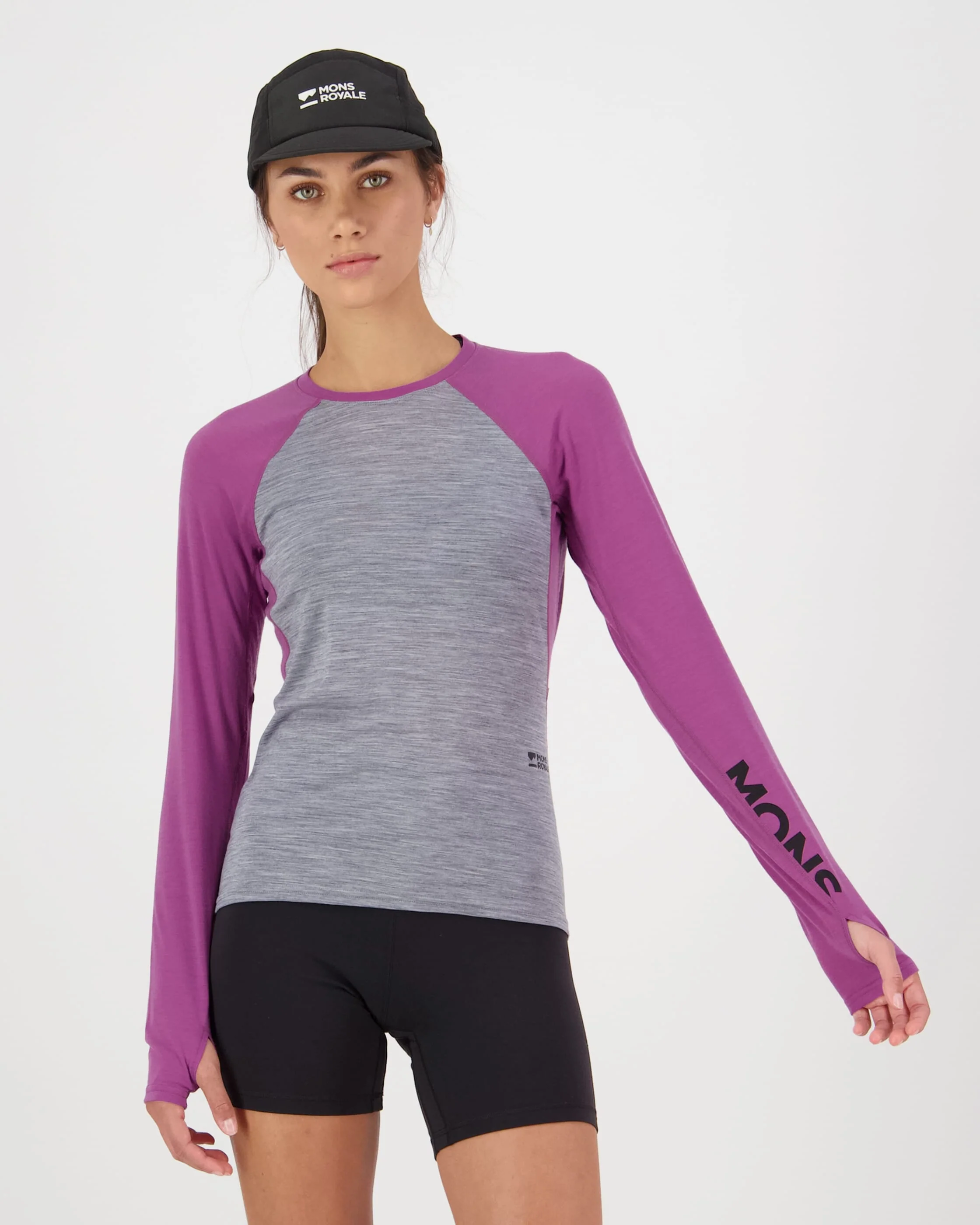 Bella Merino Long Sleeve - Purple Bolt / Grey Heather | Women's Long Sleeve Top