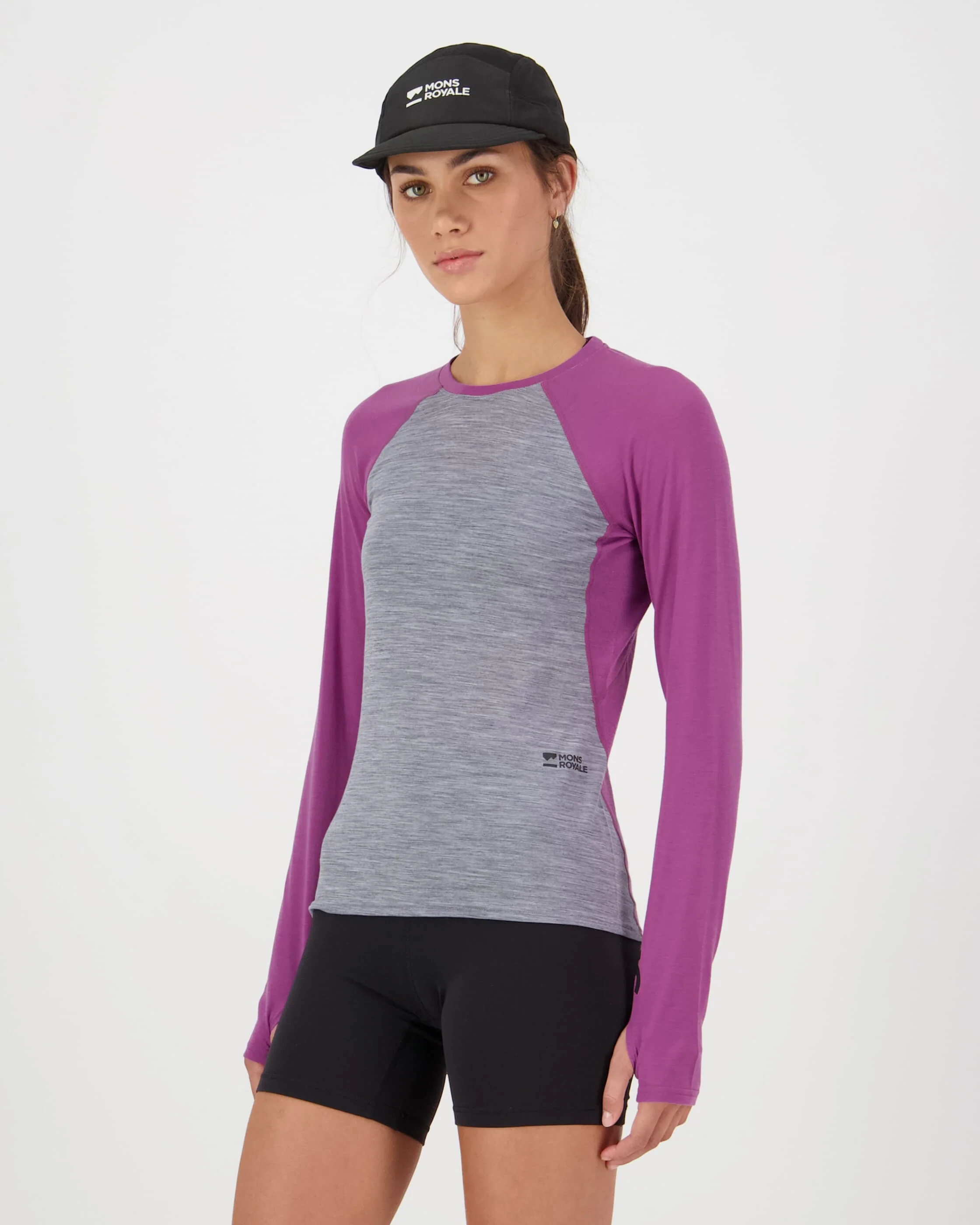 Bella Merino Long Sleeve - Purple Bolt / Grey Heather | Women's Long Sleeve Top - Image 3