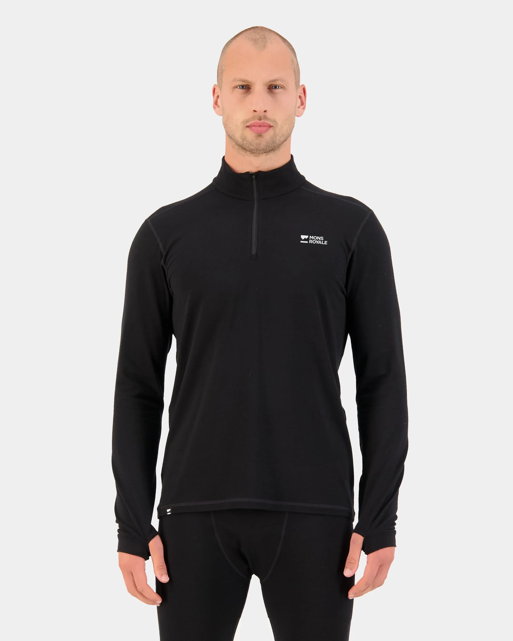 Cascade Merino Base Layer 1/4 Zip Long Sleeve - Black | Men's Long Sleeve Top