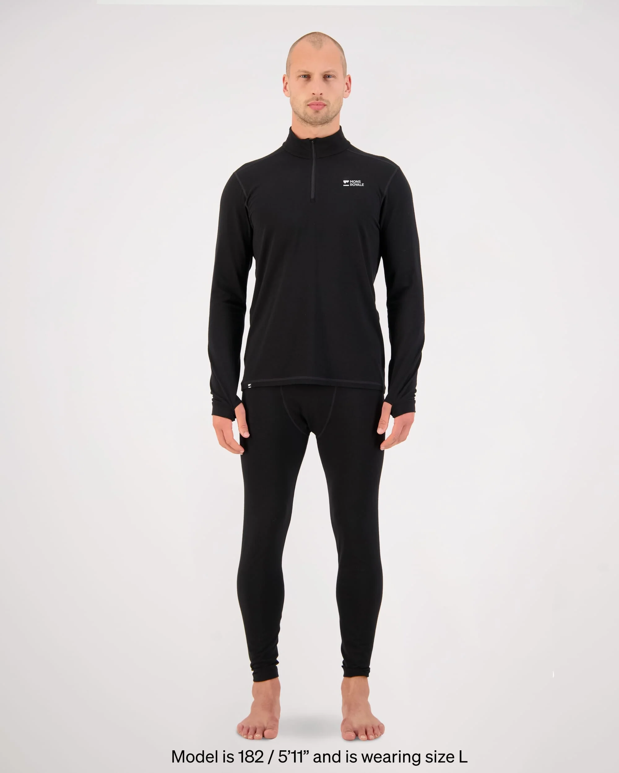 Cascade Merino Base Layer 1/4 Zip Long Sleeve - Black | Men's Long Sleeve Top - Image 3