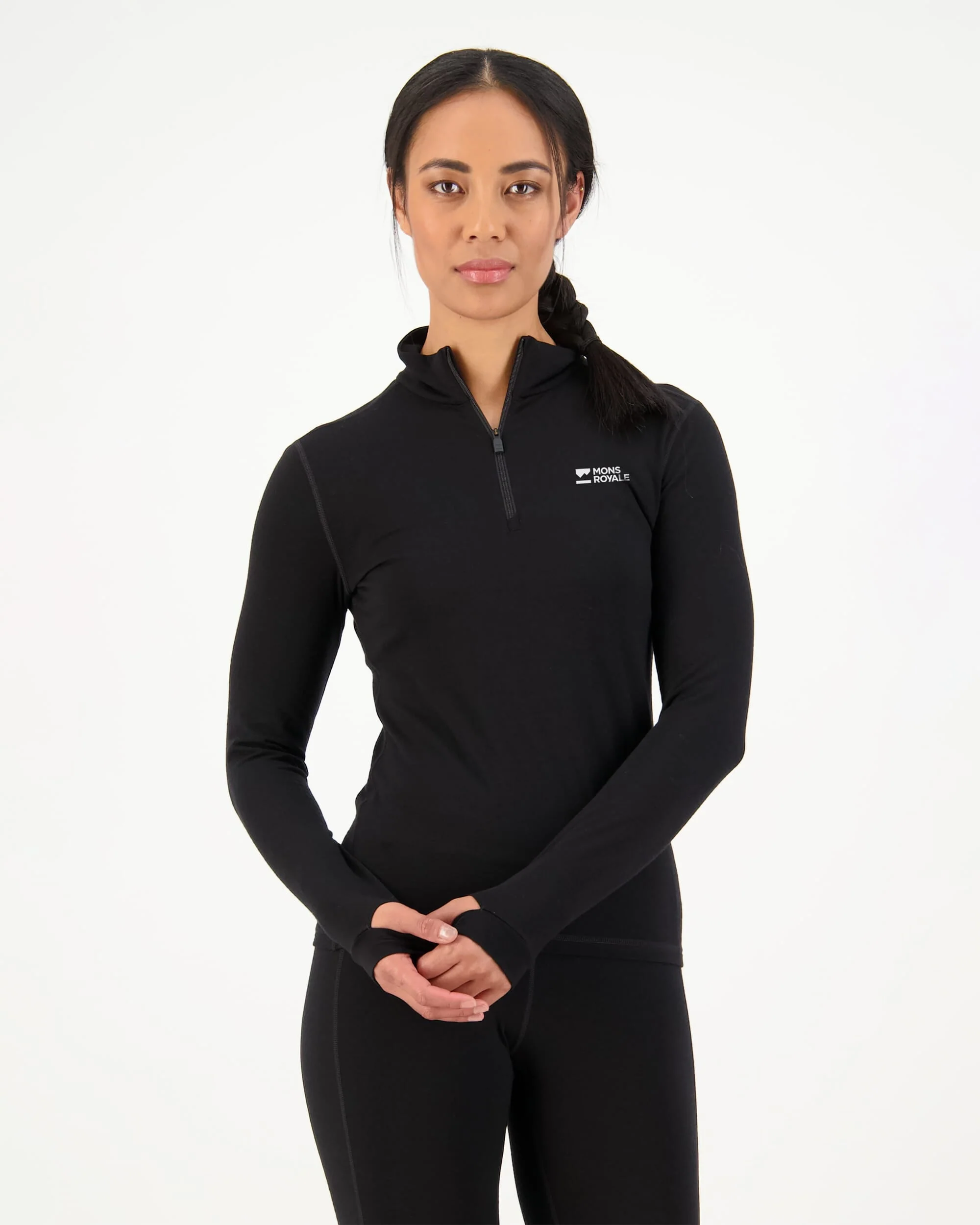 Cascade Merino Base Layer 1/4 Zip Long Sleeve - Black | Women's Long Sleeve Top