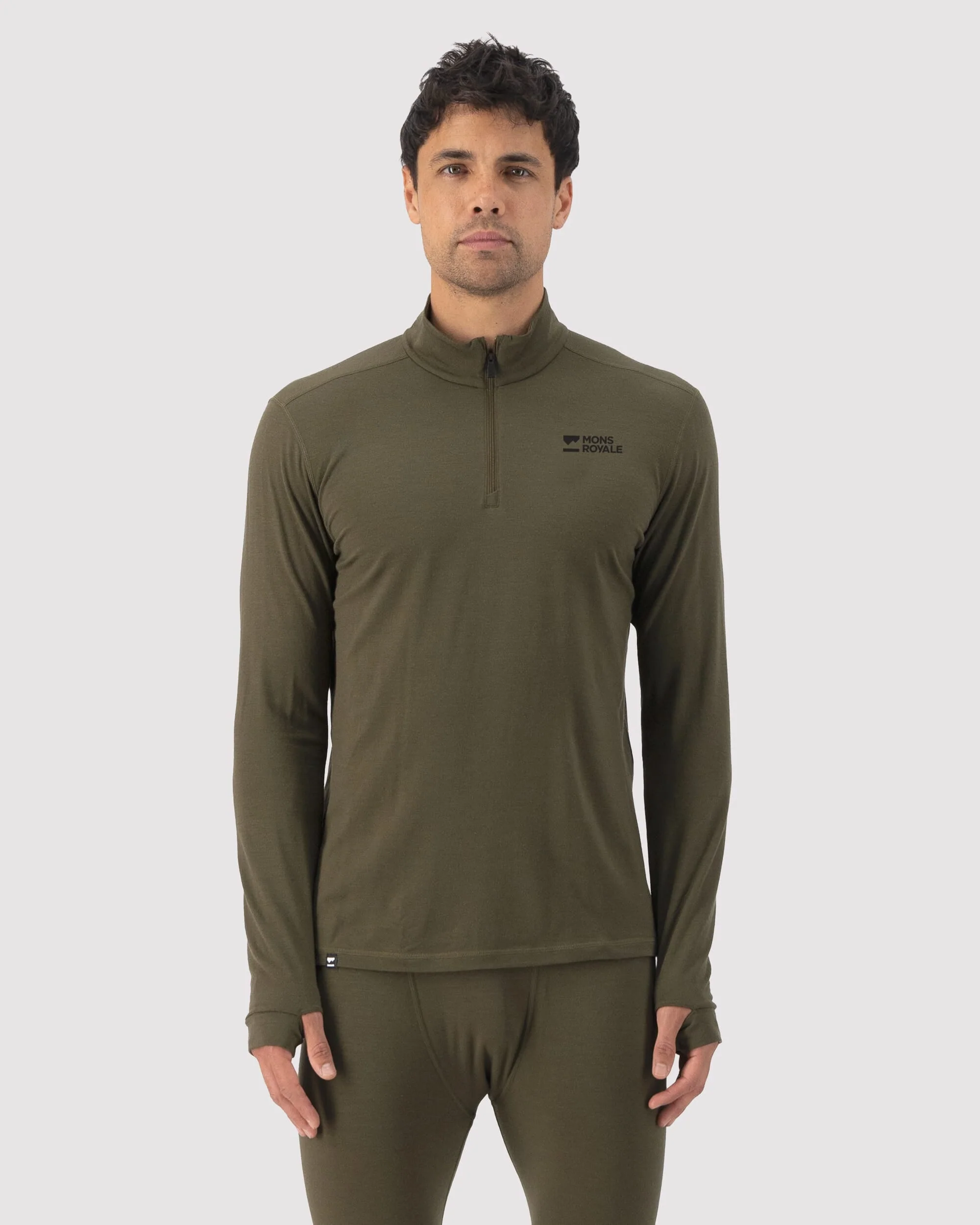 Cascade Merino Base Layer 1/4 Zip Long Sleeve - Dark Olive | Men's Long Sleeve Top