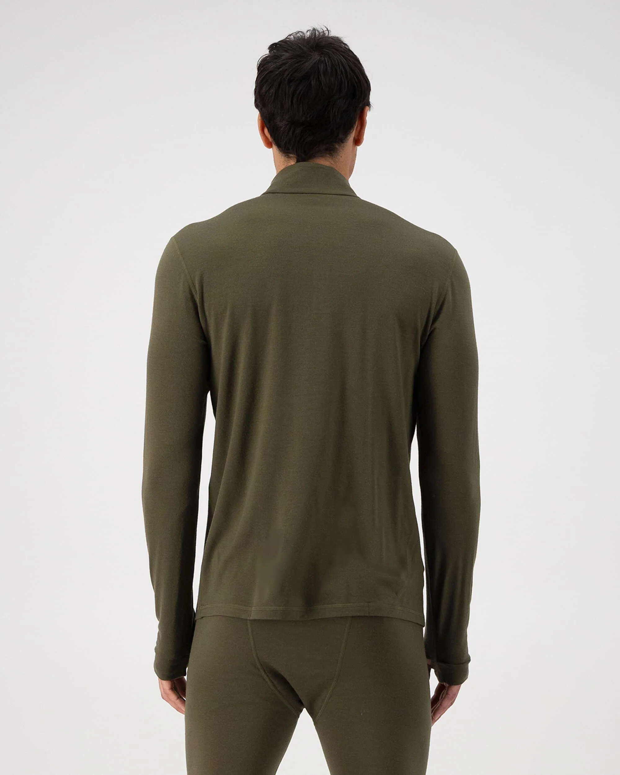 Cascade Merino Base Layer 1/4 Zip Long Sleeve - Dark Olive | Men's Long Sleeve Top - Image 2
