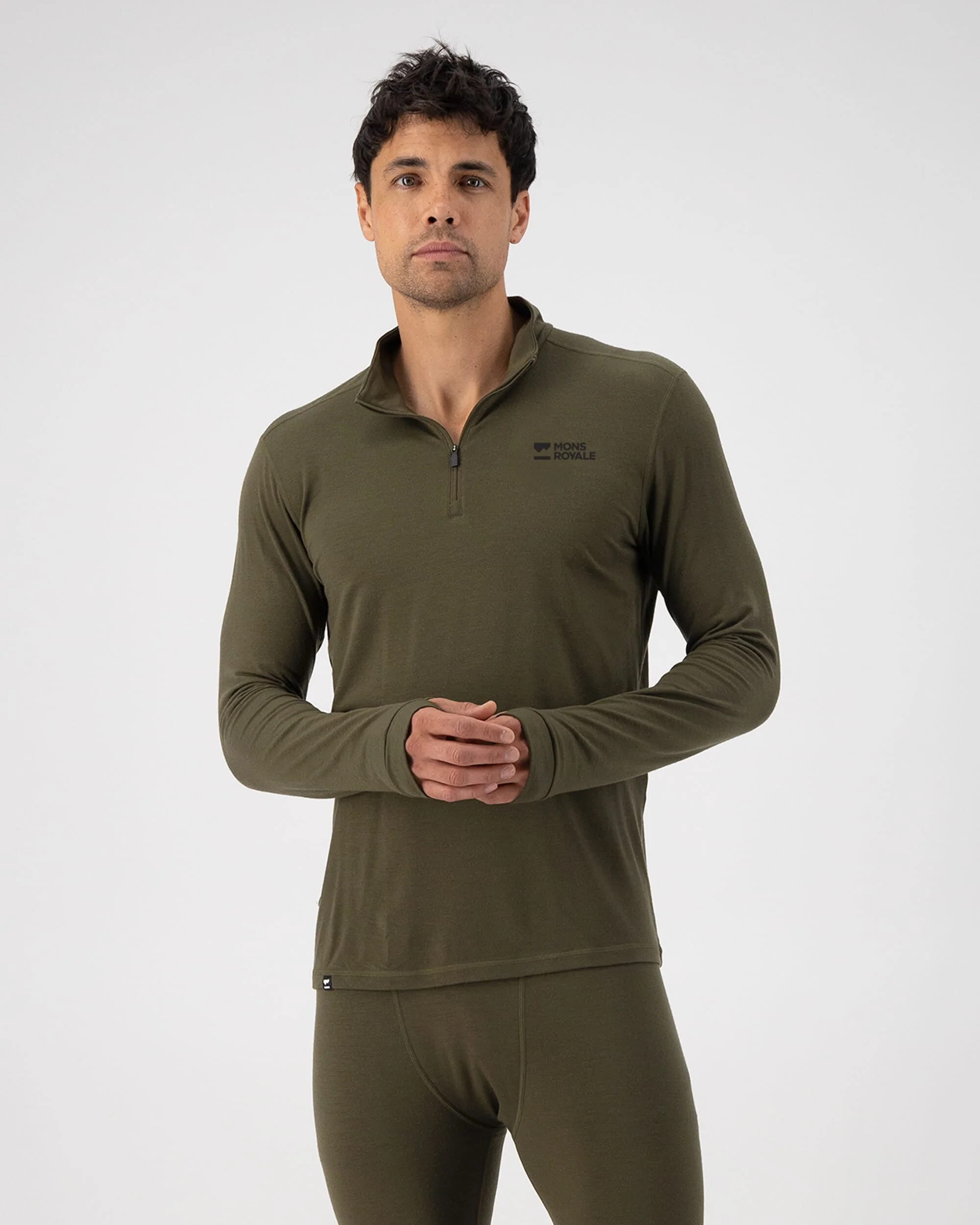 Cascade Merino Base Layer 1/4 Zip Long Sleeve - Dark Olive | Men's Long Sleeve Top - Image 3