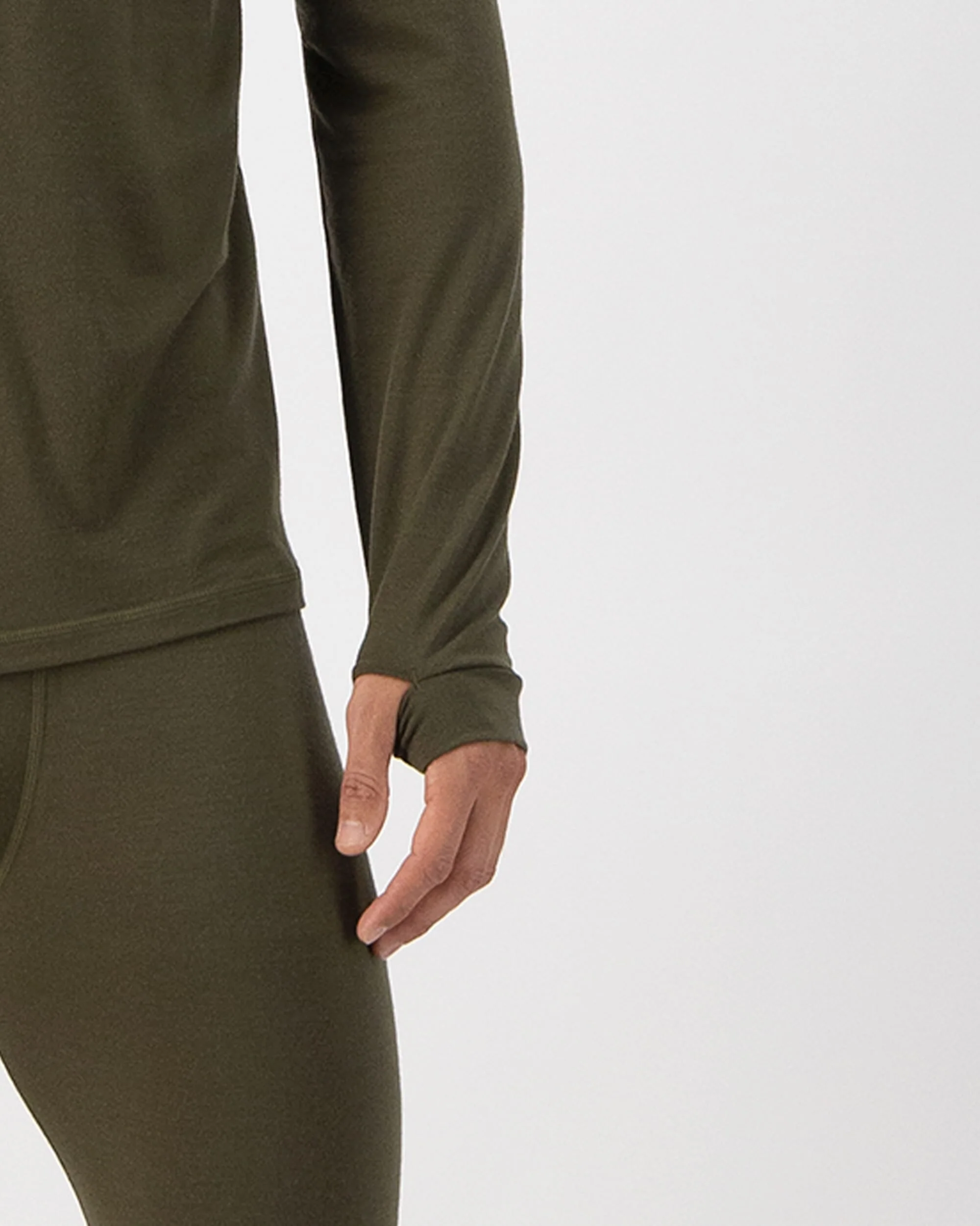 Cascade Merino Base Layer 1/4 Zip Long Sleeve - Dark Olive | Men's Long Sleeve Top - Image 4