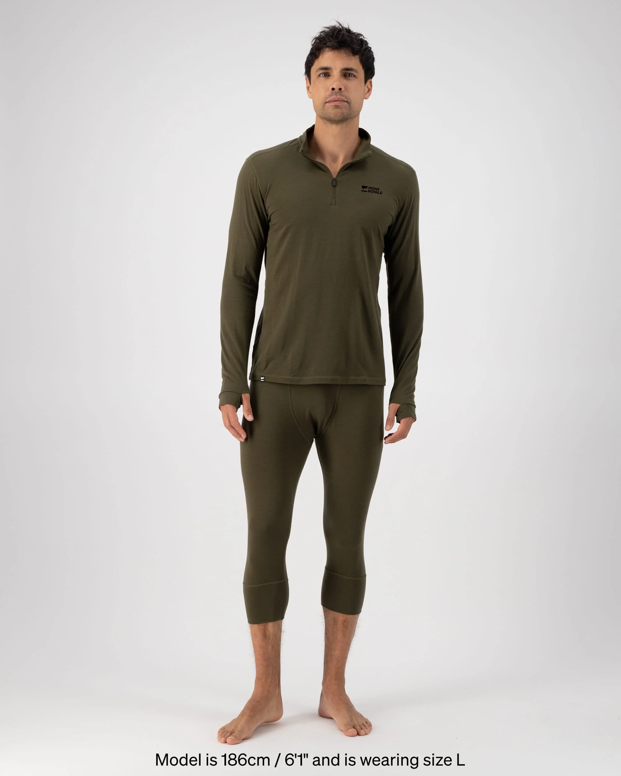 Cascade Merino Base Layer 1/4 Zip Long Sleeve - Dark Olive | Men's Long Sleeve Top - Image 5