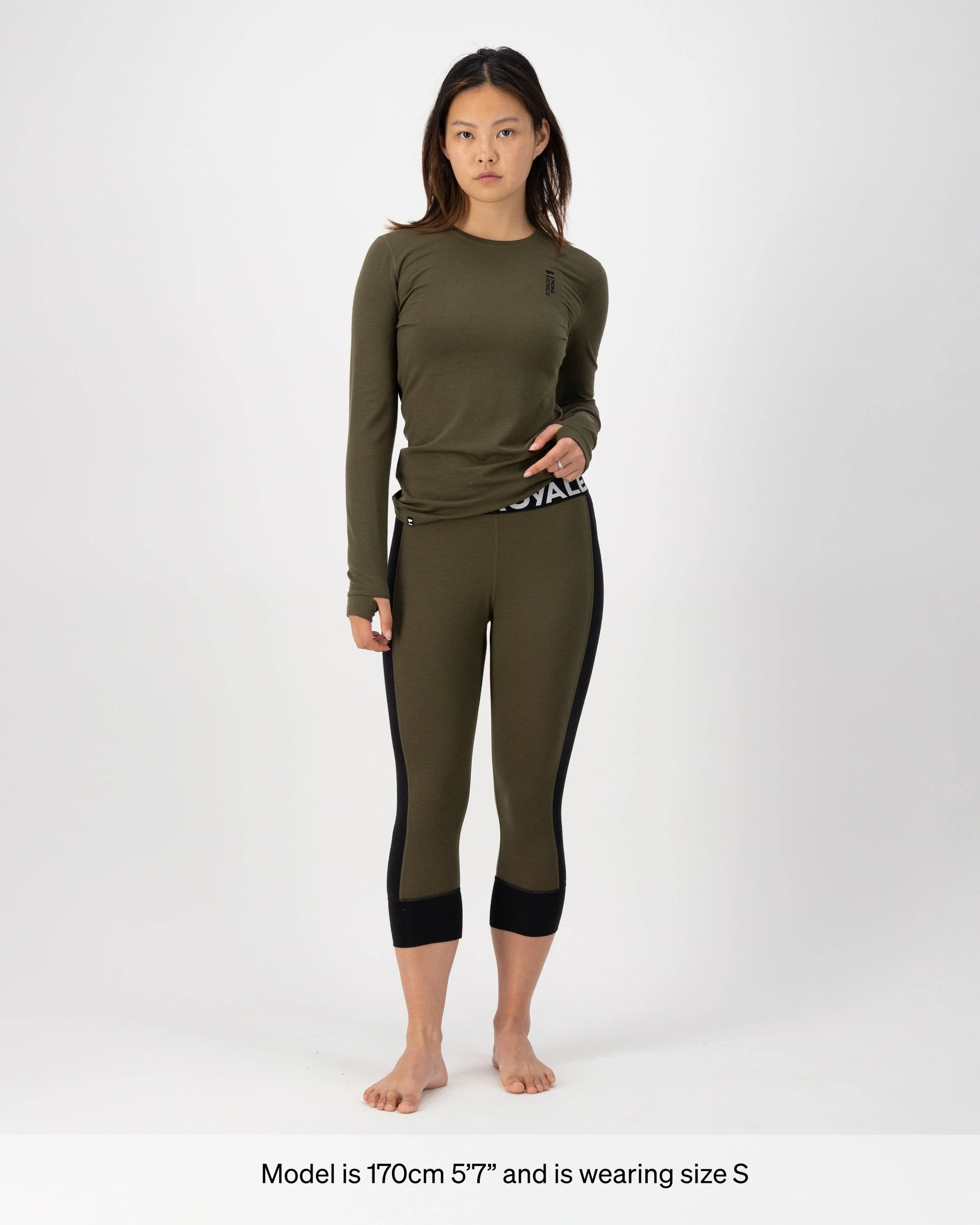 Cascade Merino Base Layer 3/4 Legging - Dark Olive | Women's Leggings - Image 3