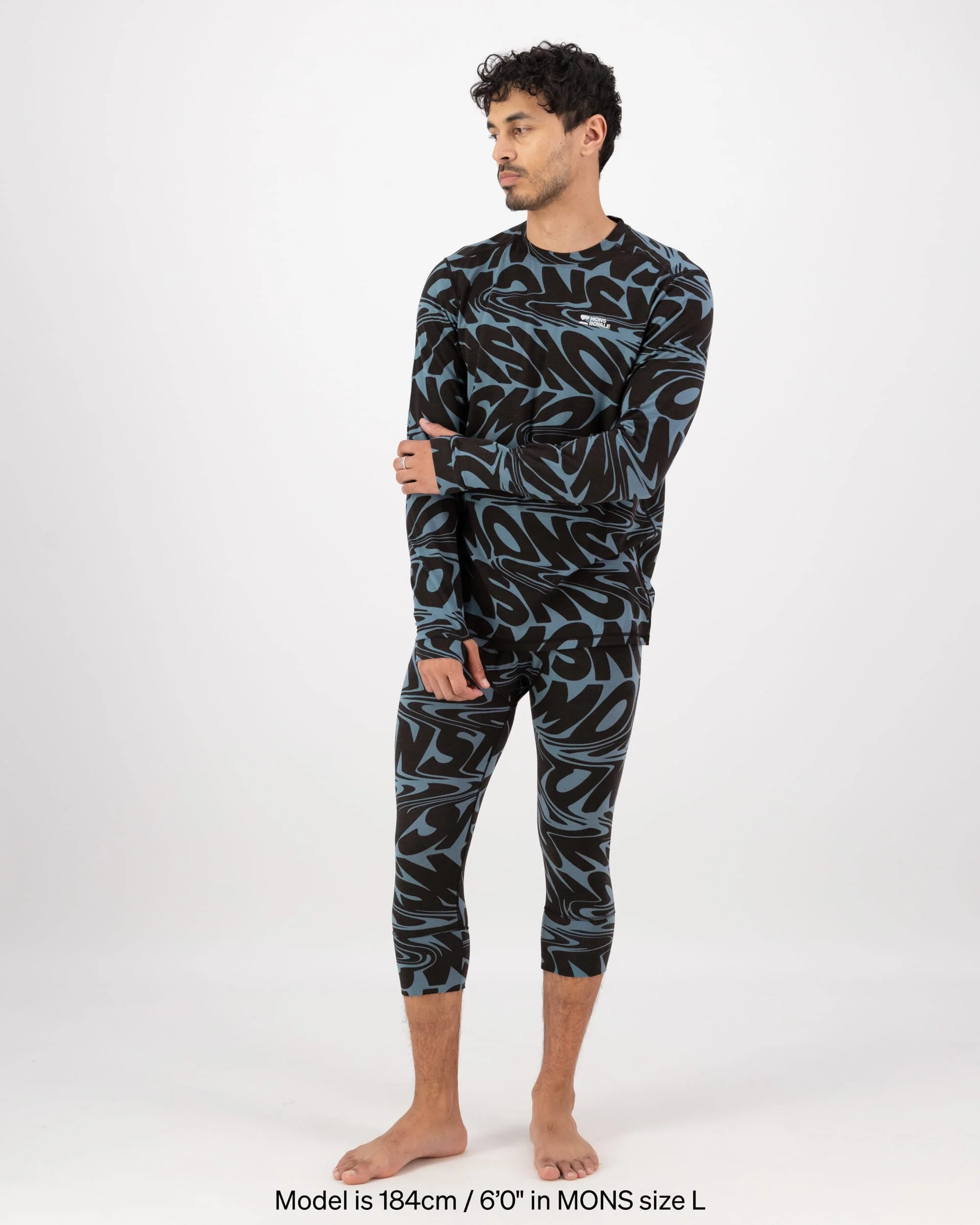 Cascade Merino Base Layer 3/4 Legging - Signal Lost Goblin Blue | Men's Leggings - Image 3