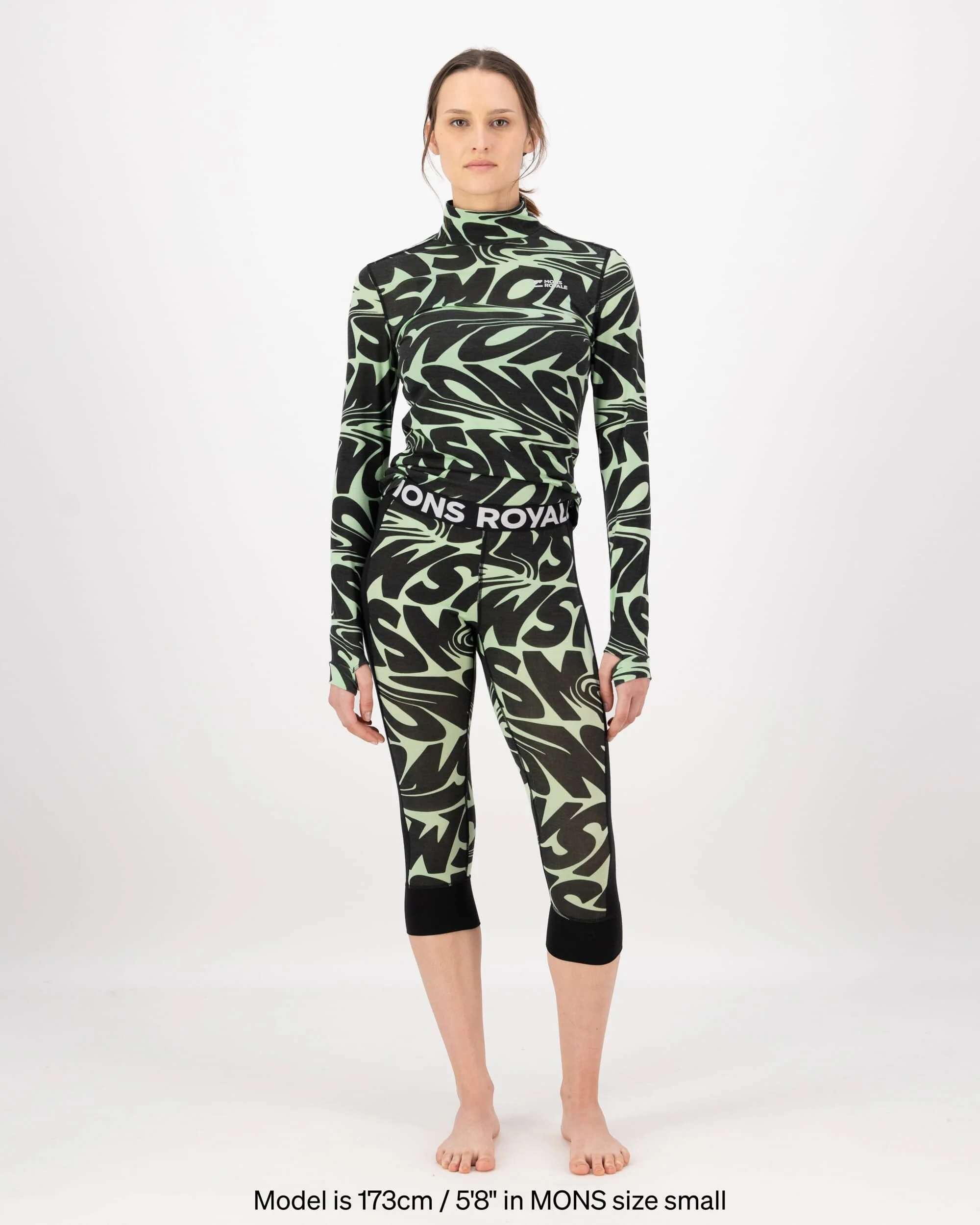 Cascade Merino Base Layer 3/4 Legging - Signal Lost Matcha | Women's Leggings - Image 4