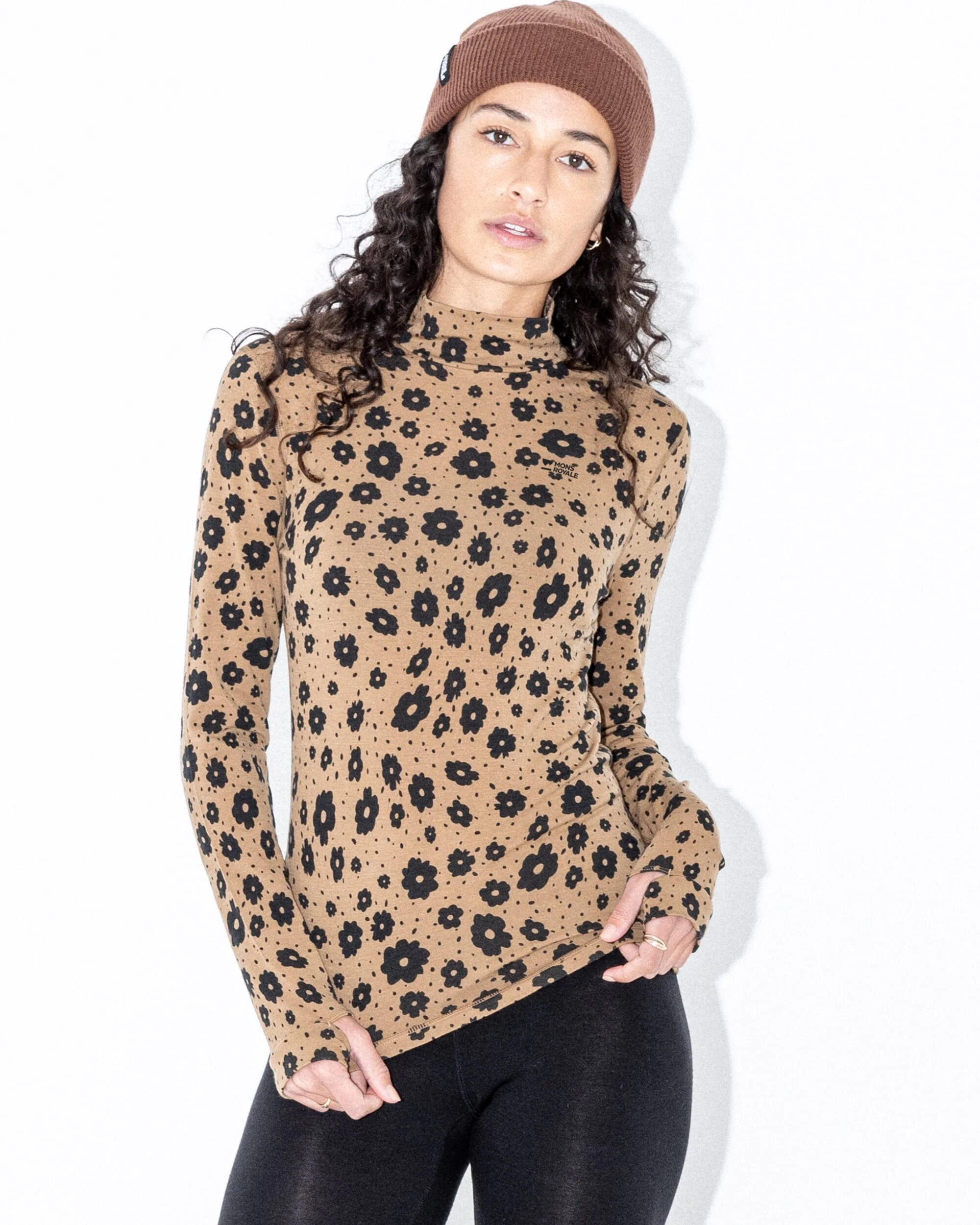 Cascade Merino Base Layer Mock Neck Long Sleeve - Aoraki Lily Toffee | Women's Long Sleeve Top - Image 7