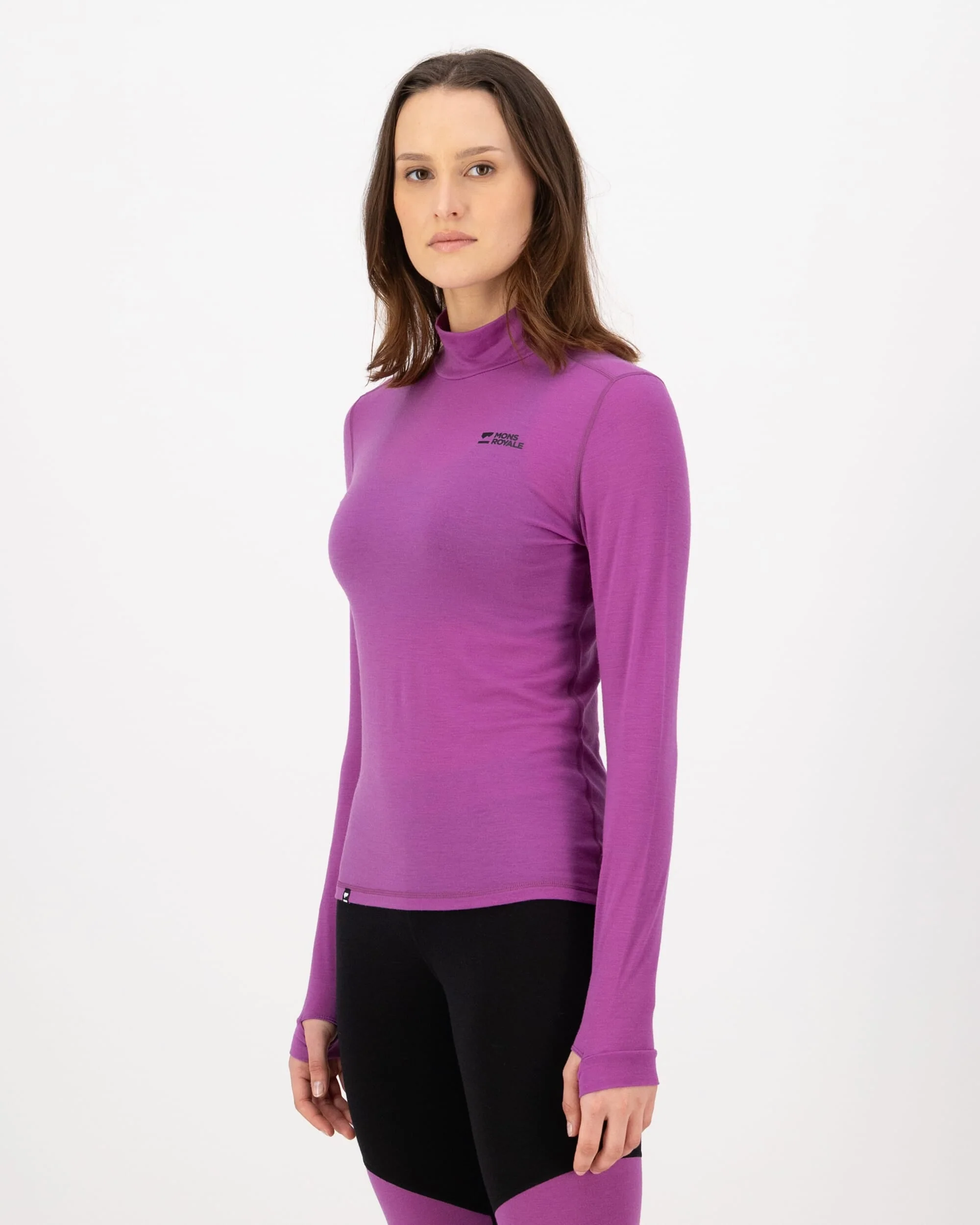 Cascade Merino Base Layer Mock Neck Long Sleeve - Purple Bolt | Women's Long Sleeve Top
