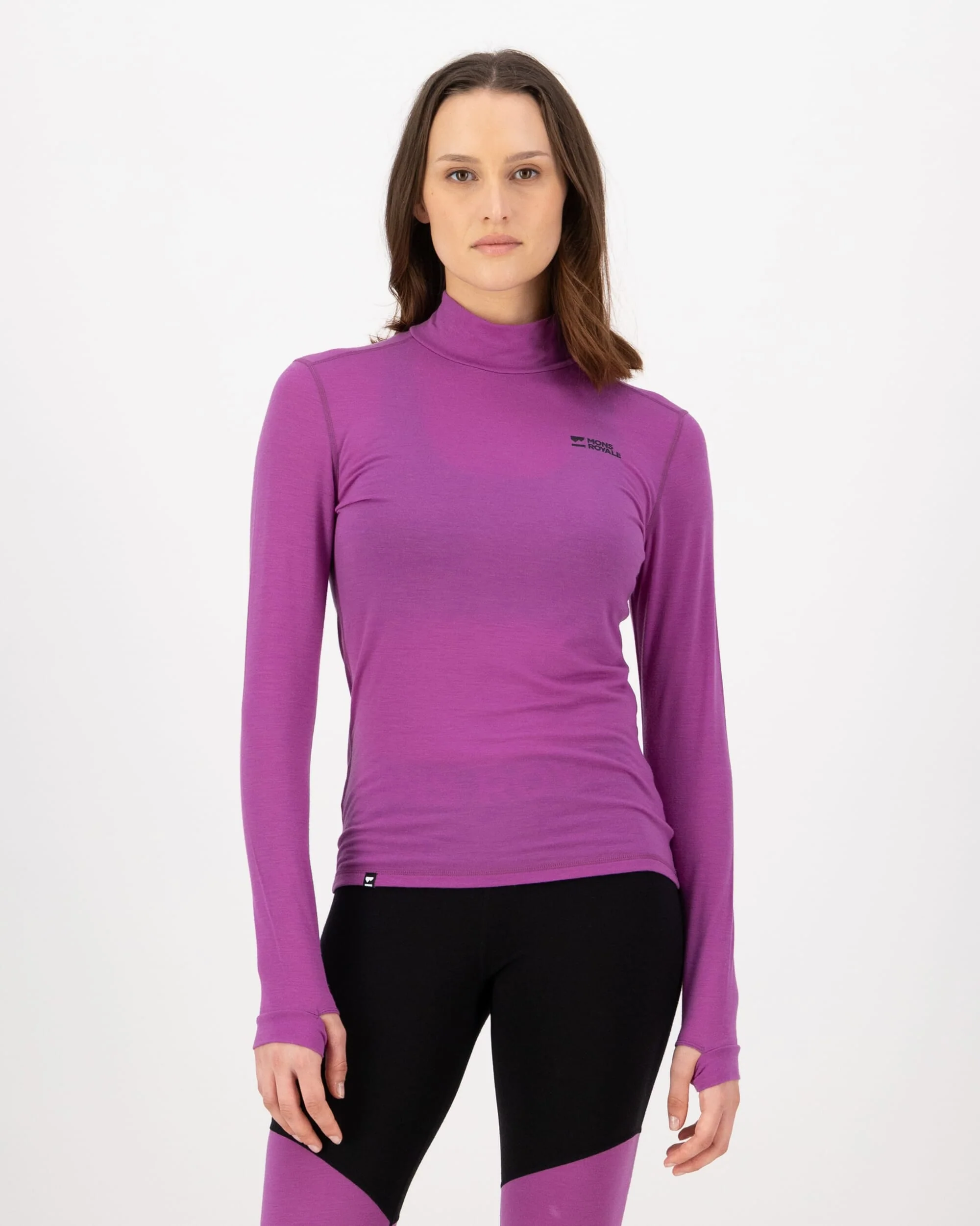 Cascade Merino Base Layer Mock Neck Long Sleeve - Purple Bolt | Women's Long Sleeve Top - Image 4