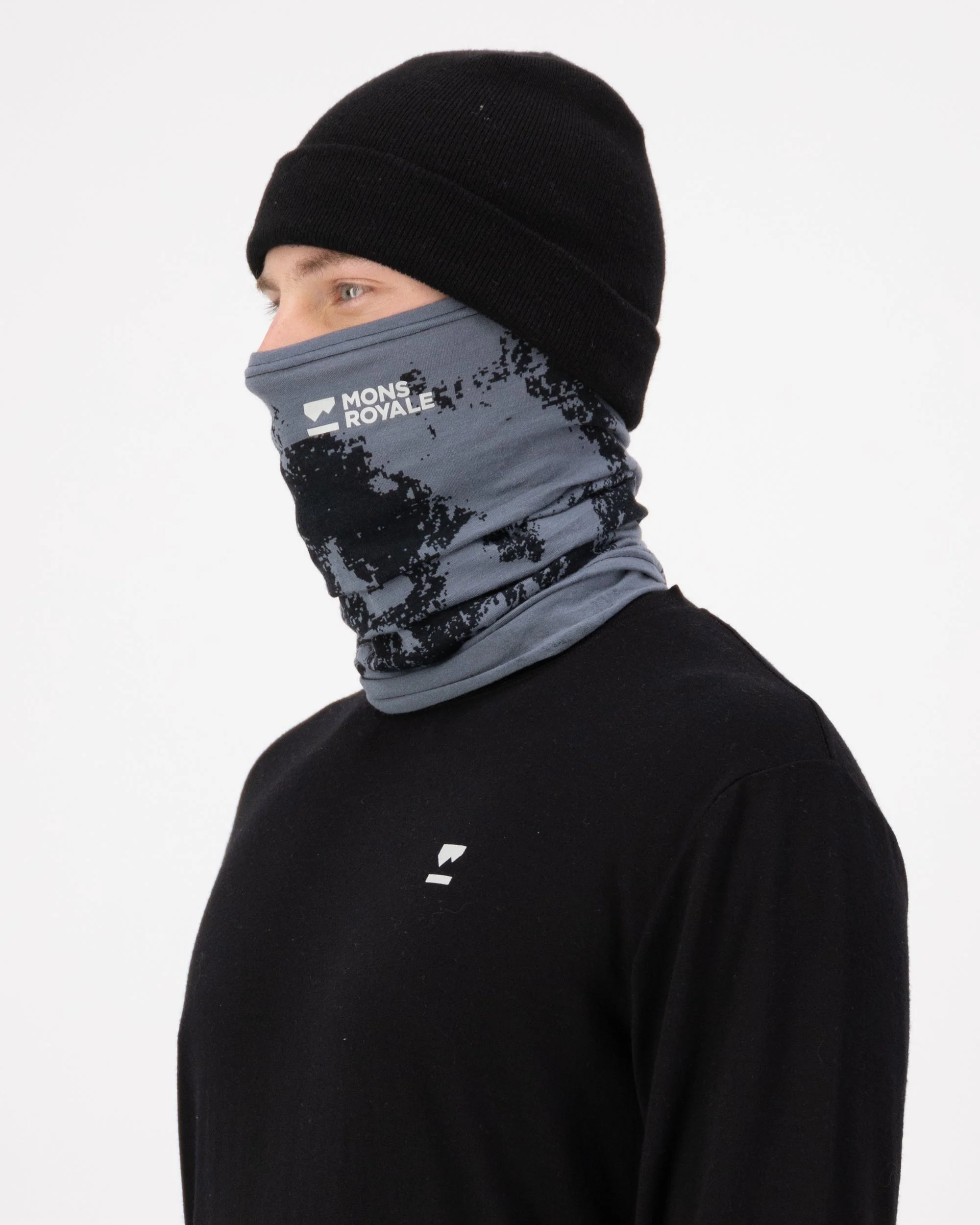 Daily Dose Merino Neckwarmer - Mtn Pixel Grey | Unisex Neckwarmer - Image 3