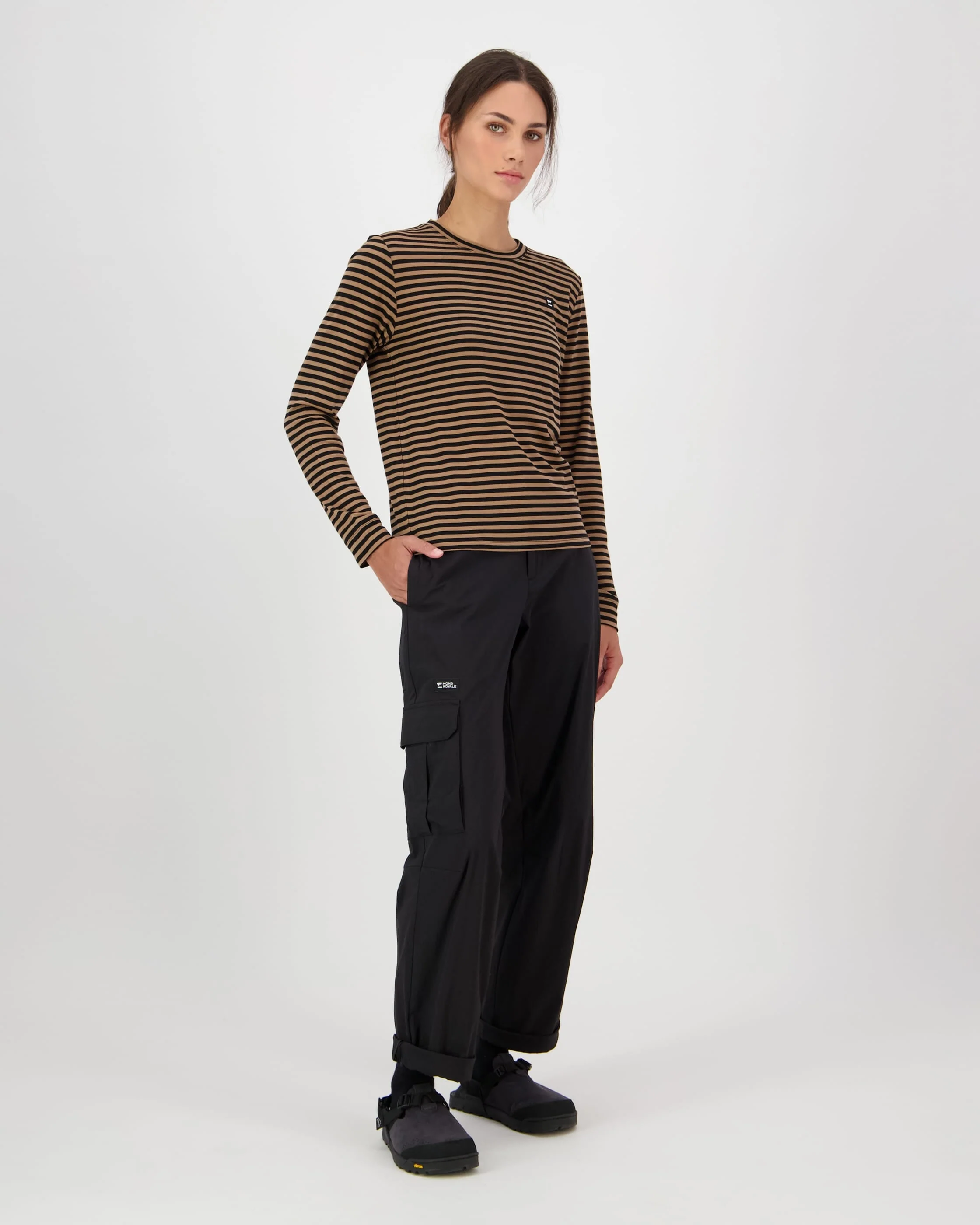 Icon Merino Long Sleeve - Stripe Toffee | Women's Long Sleeve Top - Image 3