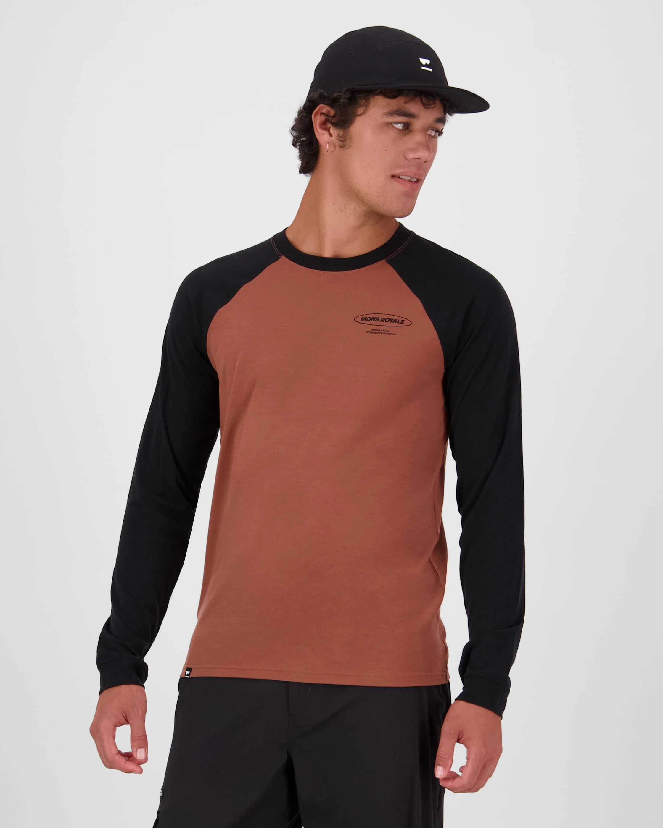 Icon Merino Raglan Long Sleeve - Cinnamon / Black | Men's Long Sleeve Top