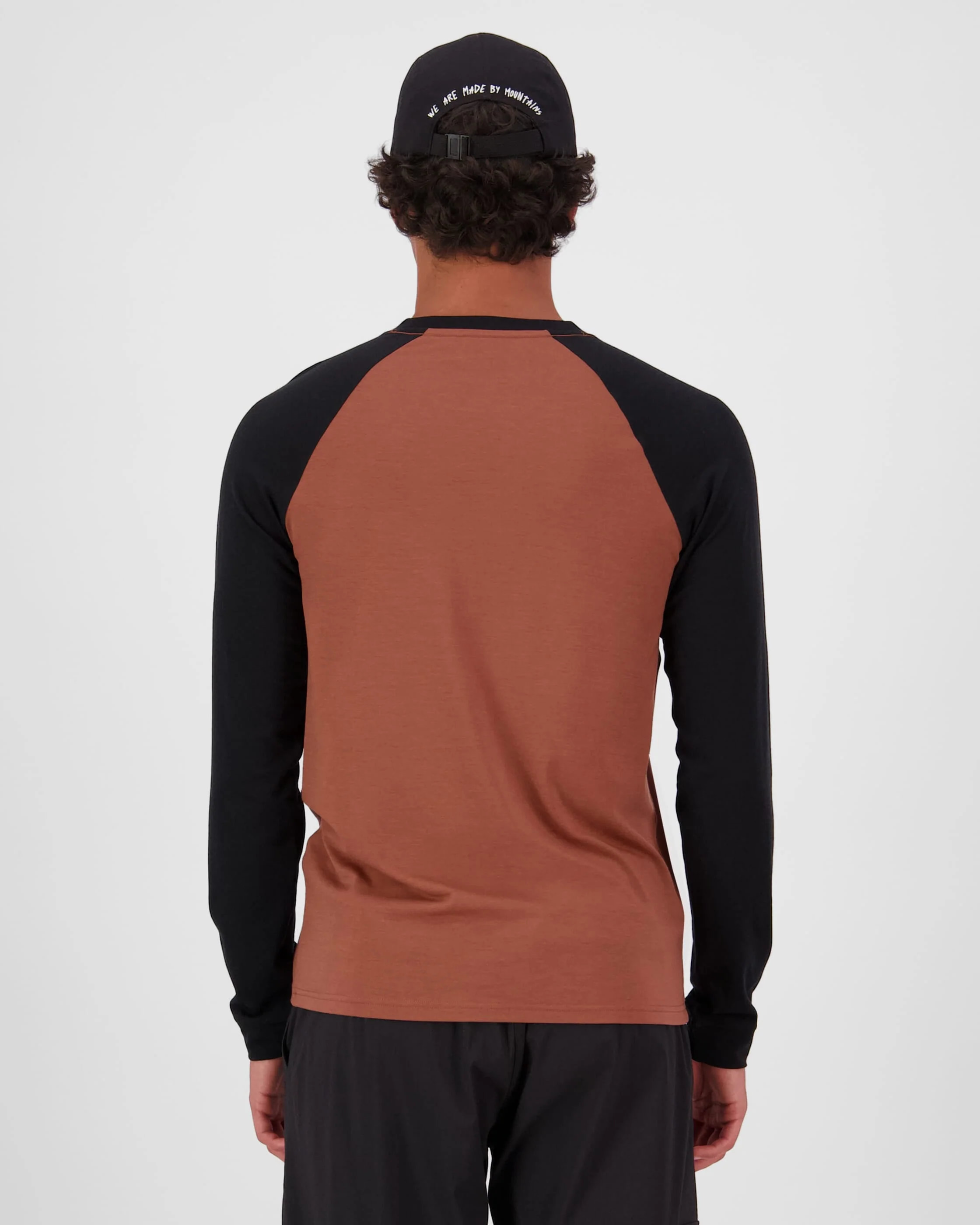 Icon Merino Raglan Long Sleeve - Cinnamon / Black | Men's Long Sleeve Top - Image 2
