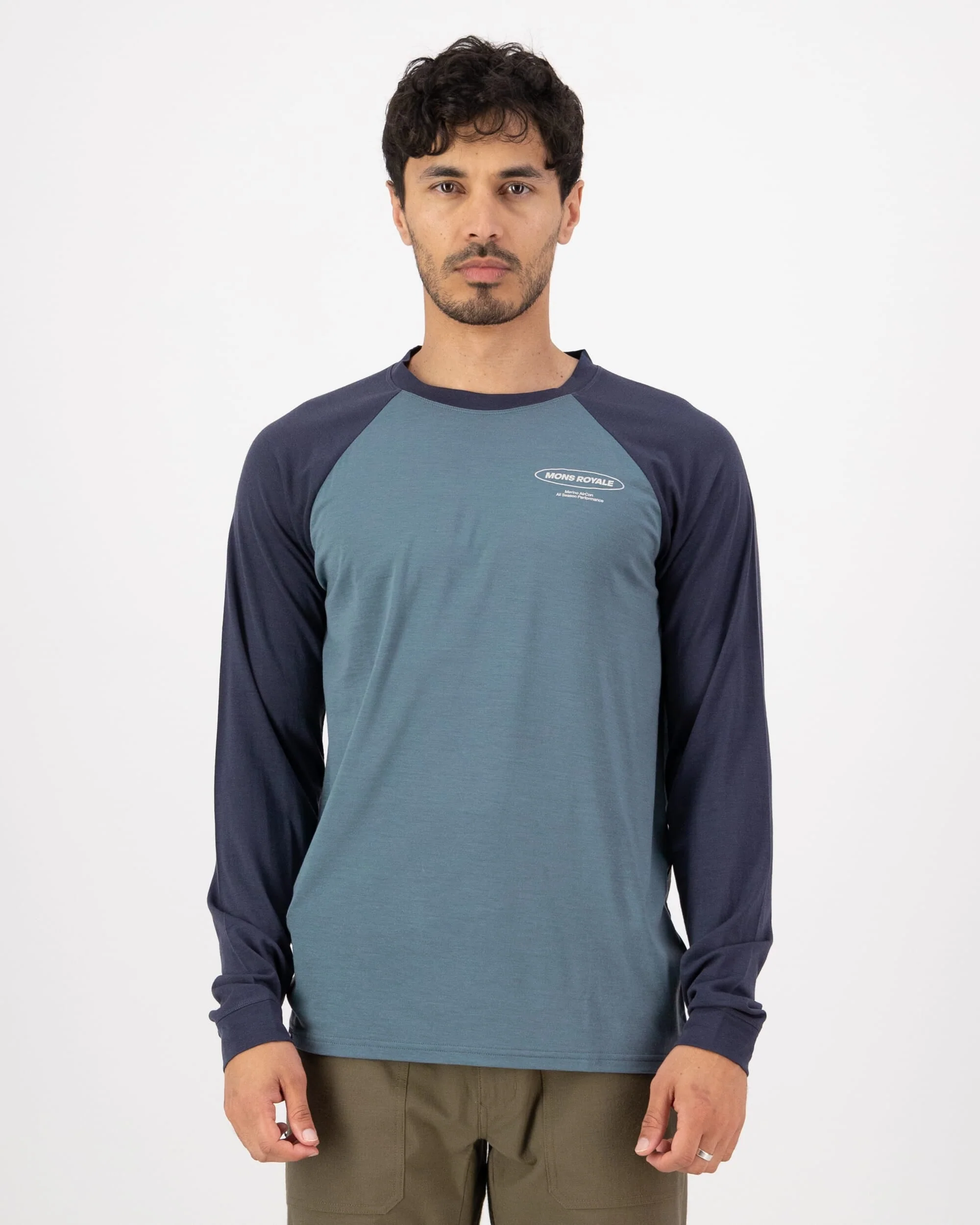Icon Merino Raglan Long Sleeve - Goblin Blue / Midnight | Men's Long Sleeve Top