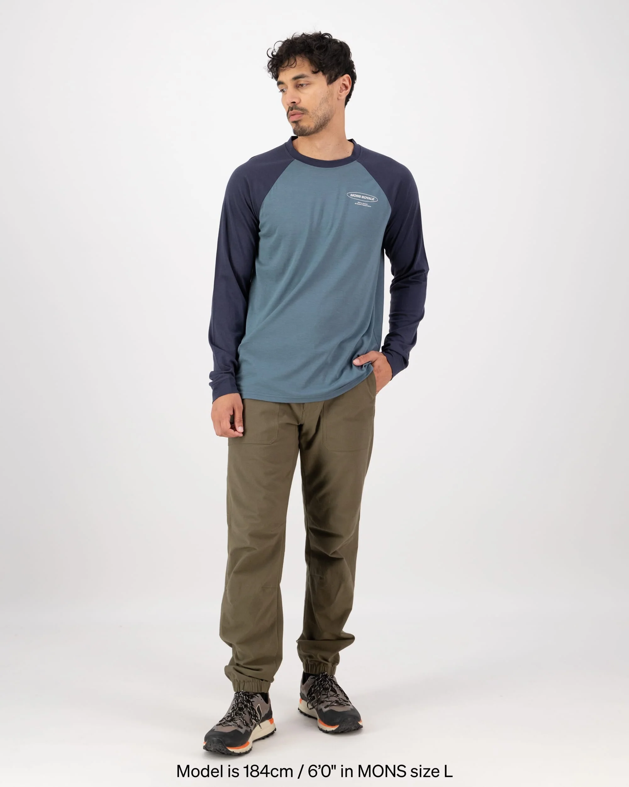 Icon Merino Raglan Long Sleeve - Goblin Blue / Midnight | Men's Long Sleeve Top - Image 3