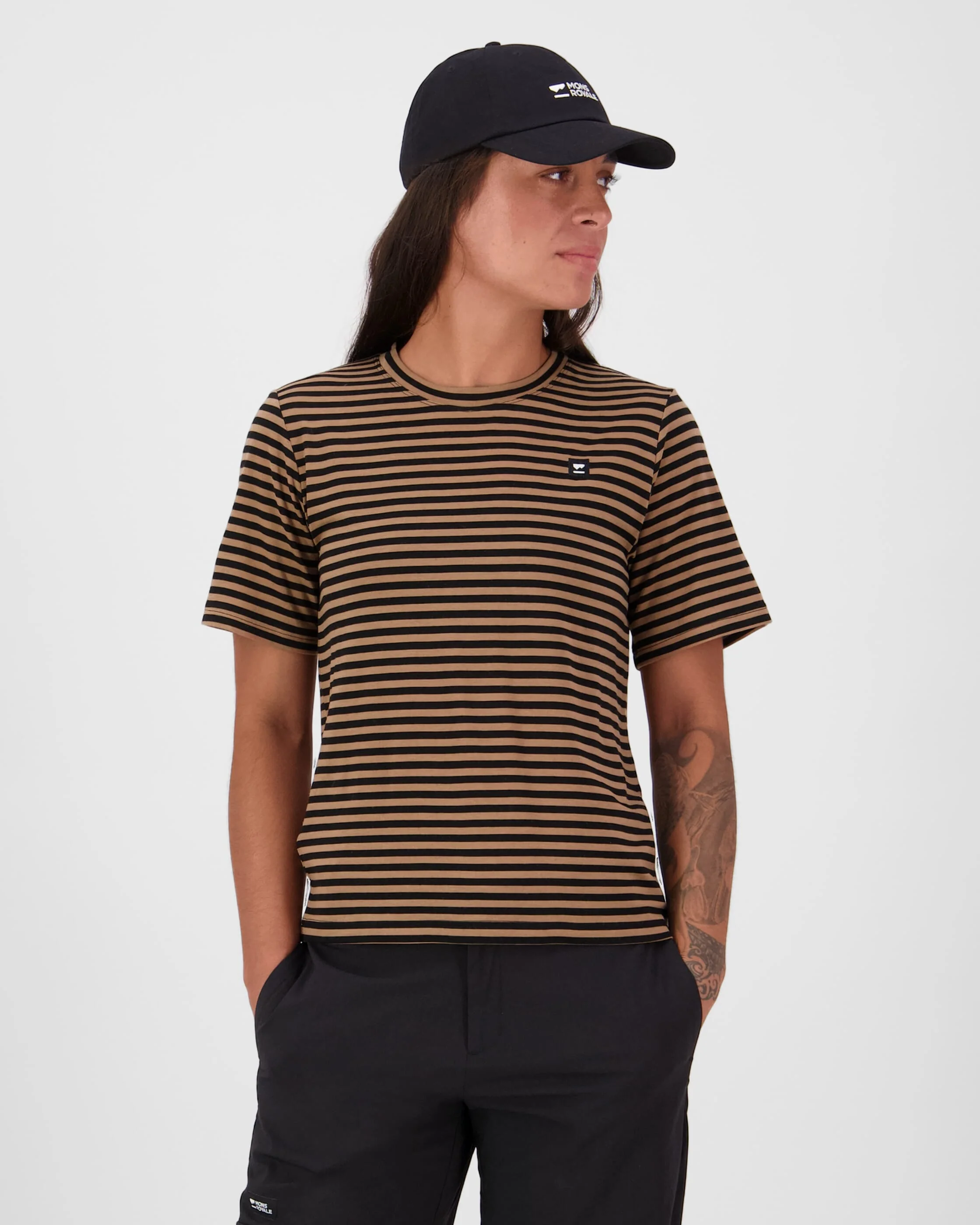 Icon Merino T-Shirt - Stripe Toffee | Women's T-Shirt