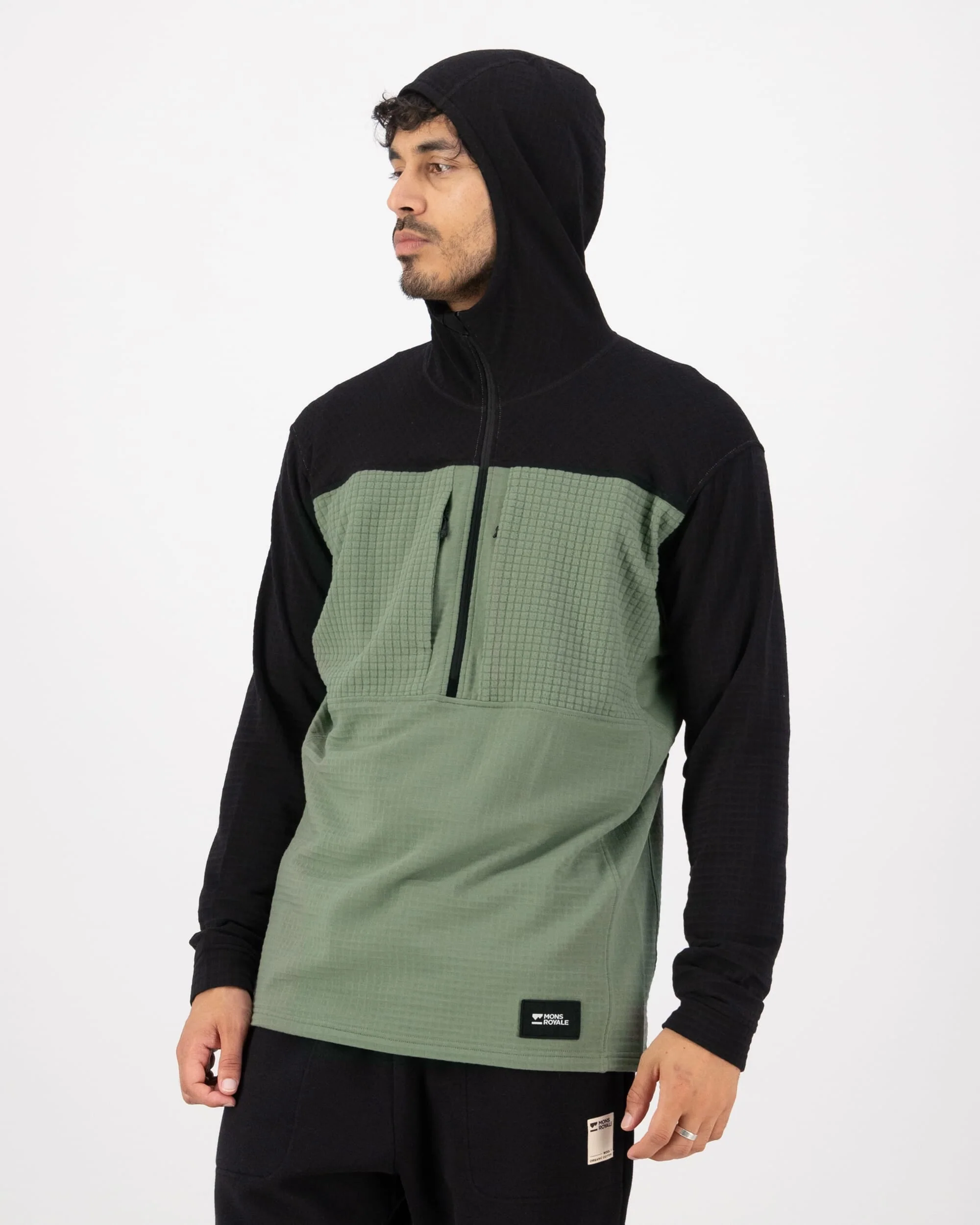 Offgrid Merino Fleece 1/2 Zip Long Sleeve - Willow / Black | Men's Mid Layer - Image 4