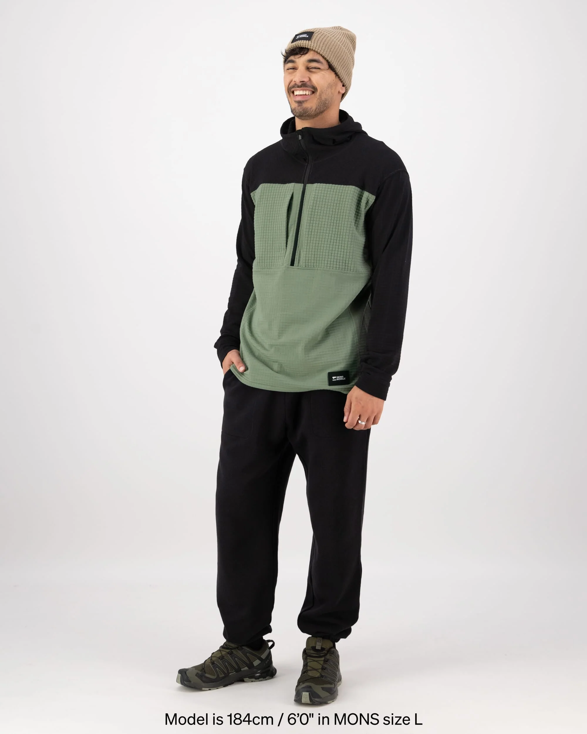 Offgrid Merino Fleece 1/2 Zip Long Sleeve - Willow / Black | Men's Mid Layer - Image 5