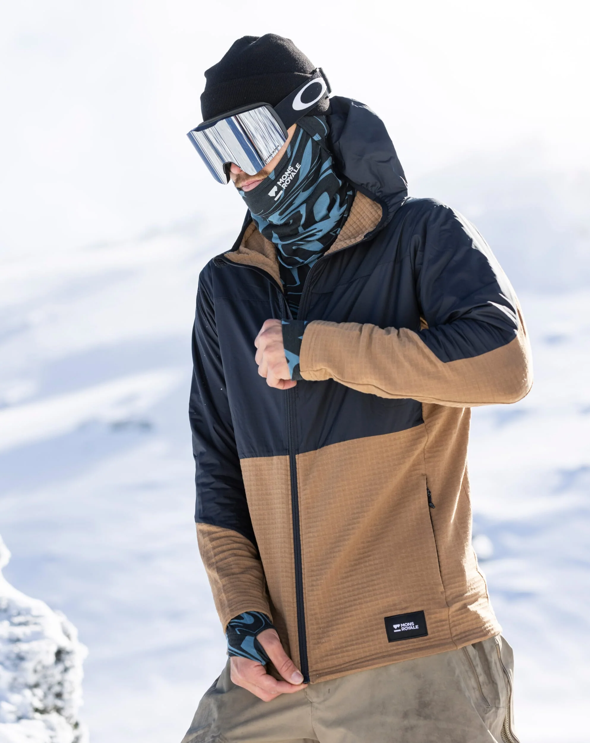 Offgrid Merino Fleece Wind Jacket - Black / Toffee | Men's Mid Layer - Image 7