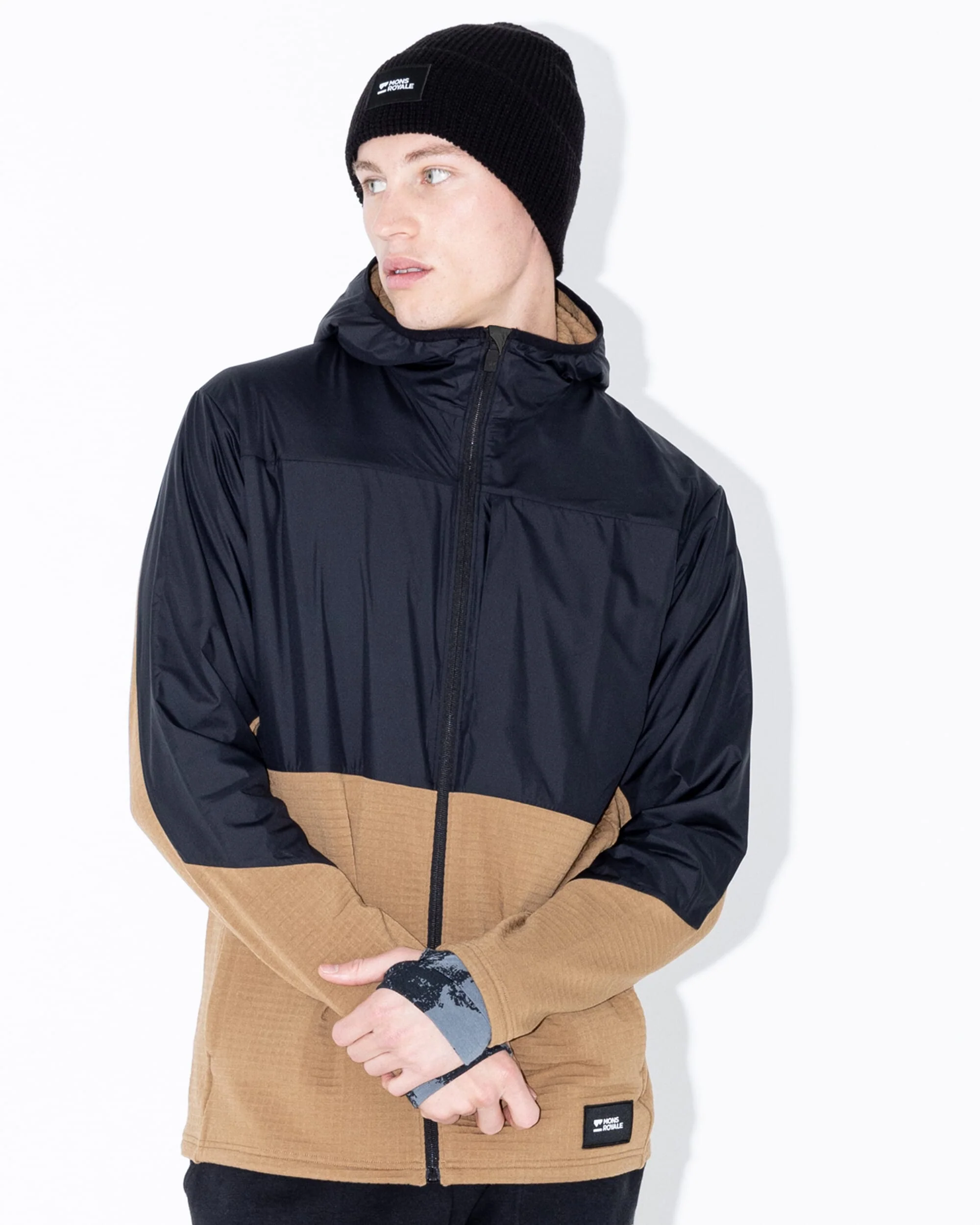 Offgrid Merino Fleece Wind Jacket - Black / Toffee | Men's Mid Layer - Image 8