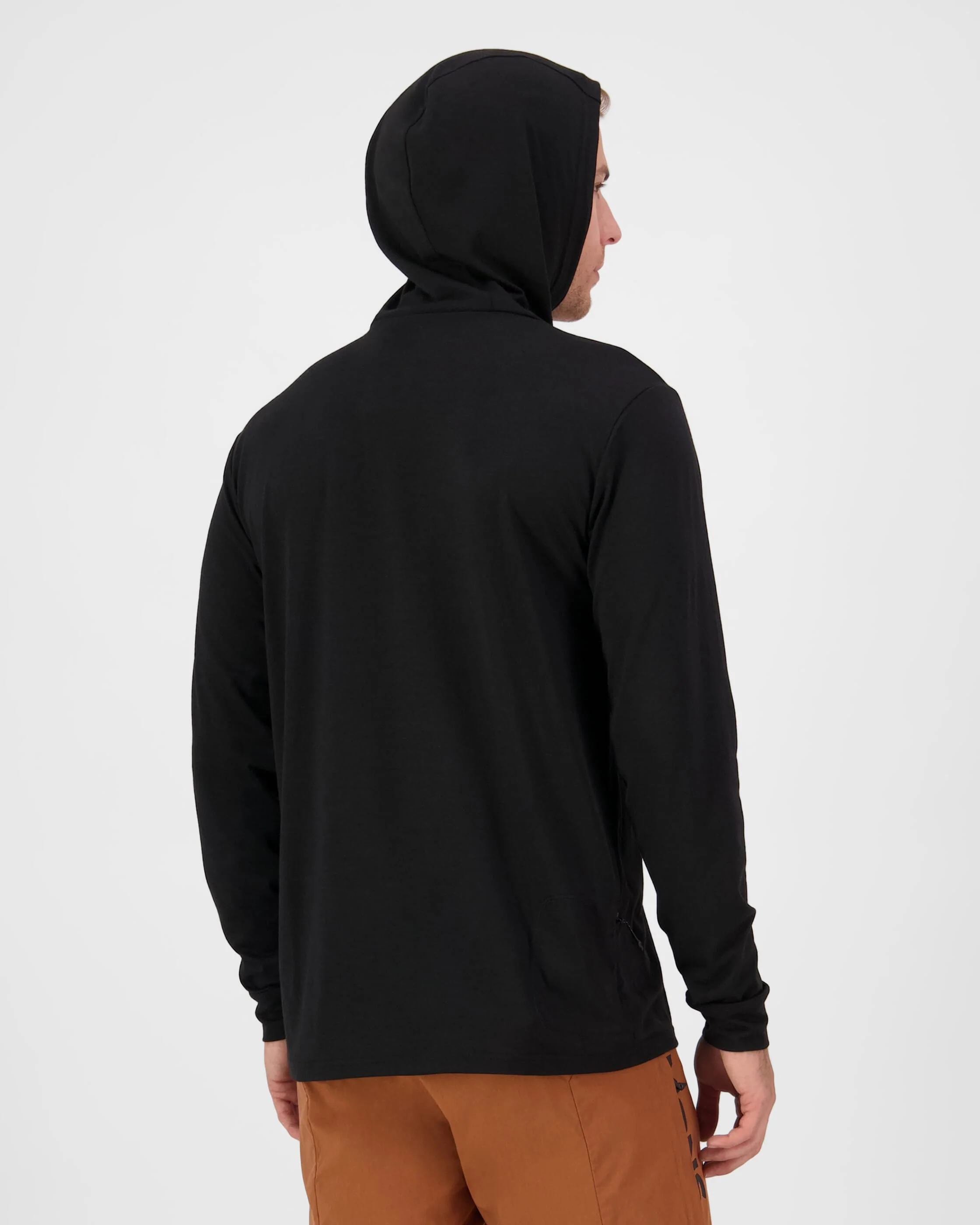 Pivot Merino Long Sleeve Hood - Black | Men's Long Sleeve Top - Image 2