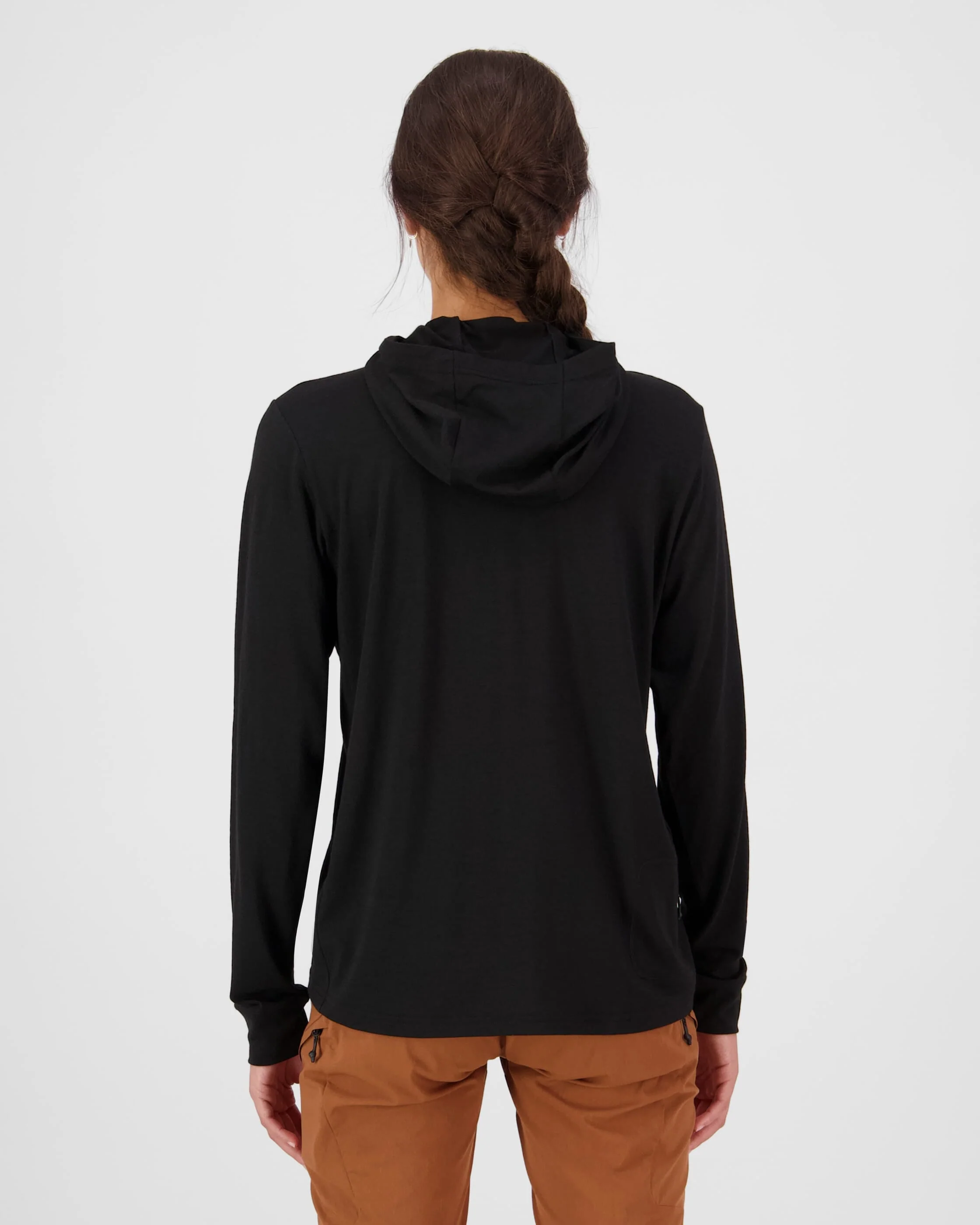 Pivot Merino Long Sleeve Hood - Black | Women's Long Sleeve Top - Image 2
