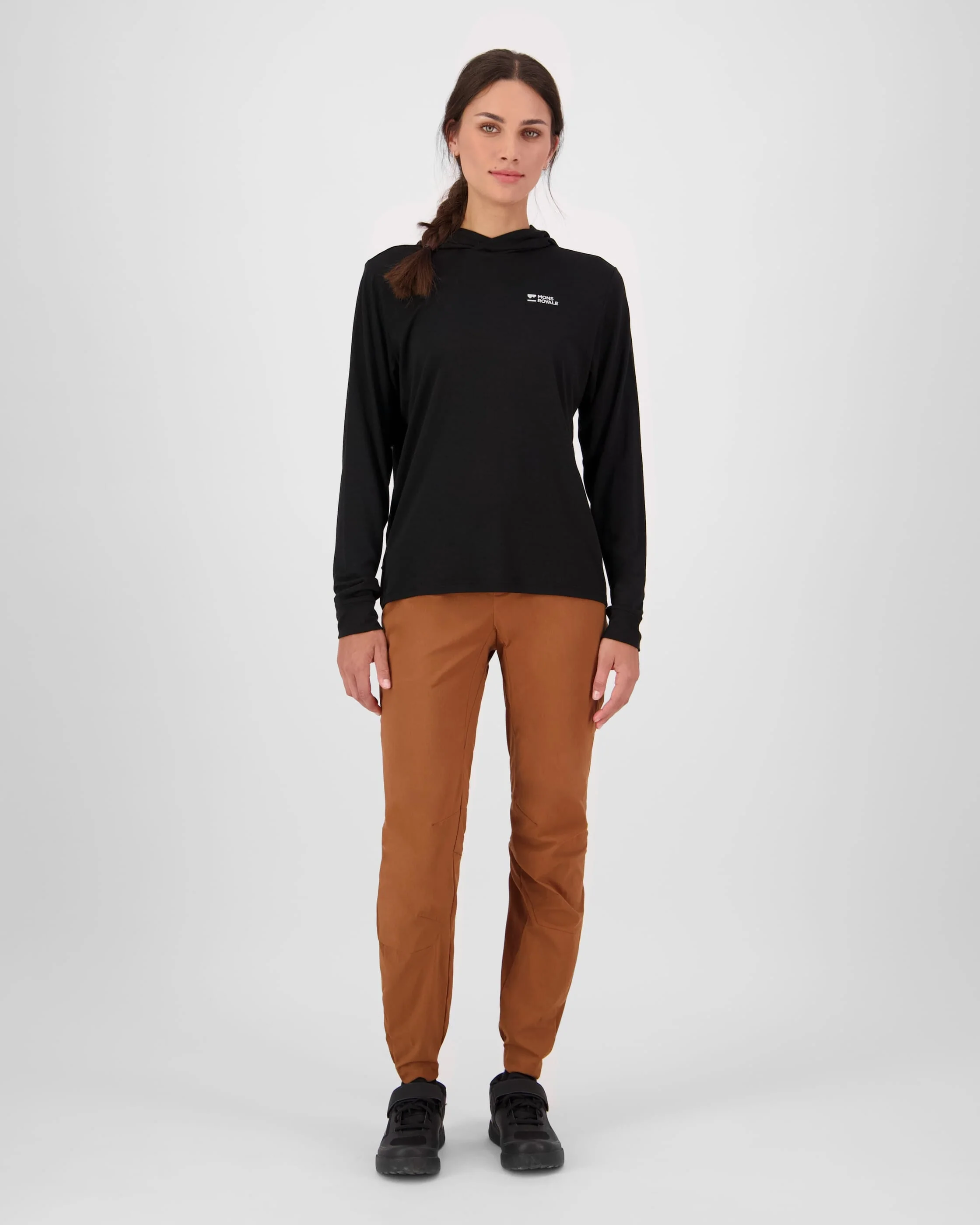 Pivot Merino Long Sleeve Hood - Black | Women's Long Sleeve Top - Image 4