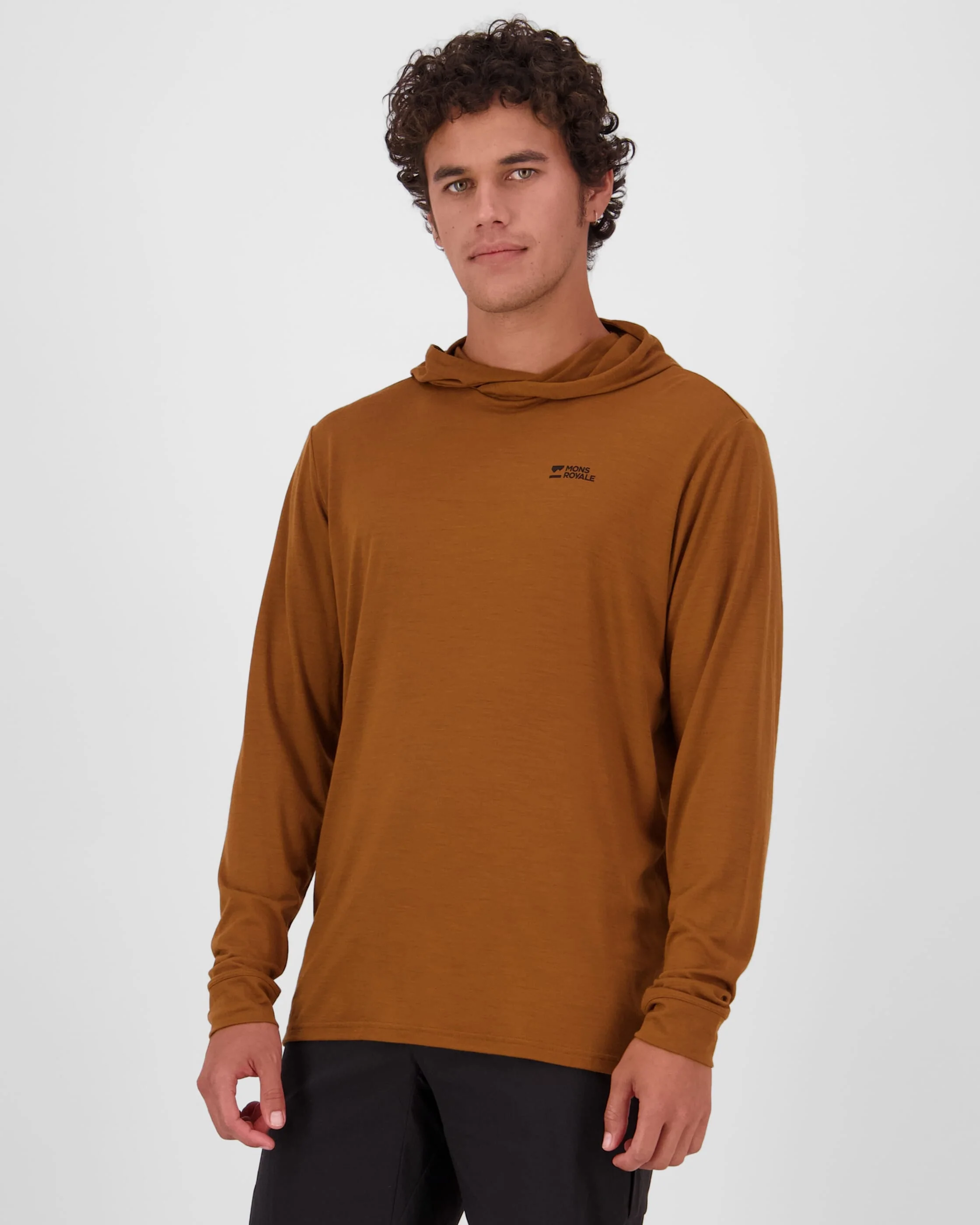 Pivot Merino Long Sleeve Hood - Caramel | Men's Long Sleeve Top