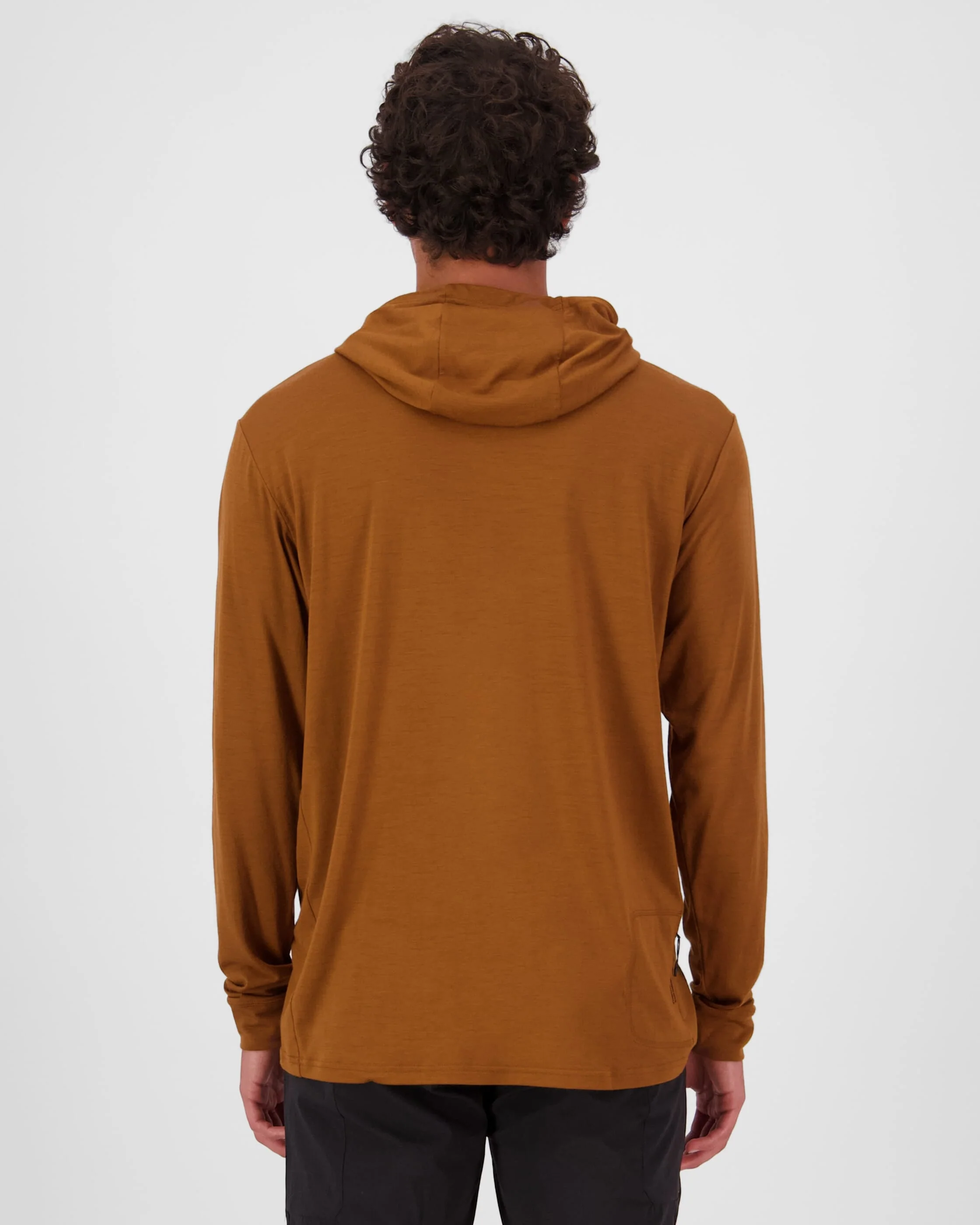 Pivot Merino Long Sleeve Hood - Caramel | Men's Long Sleeve Top - Image 2