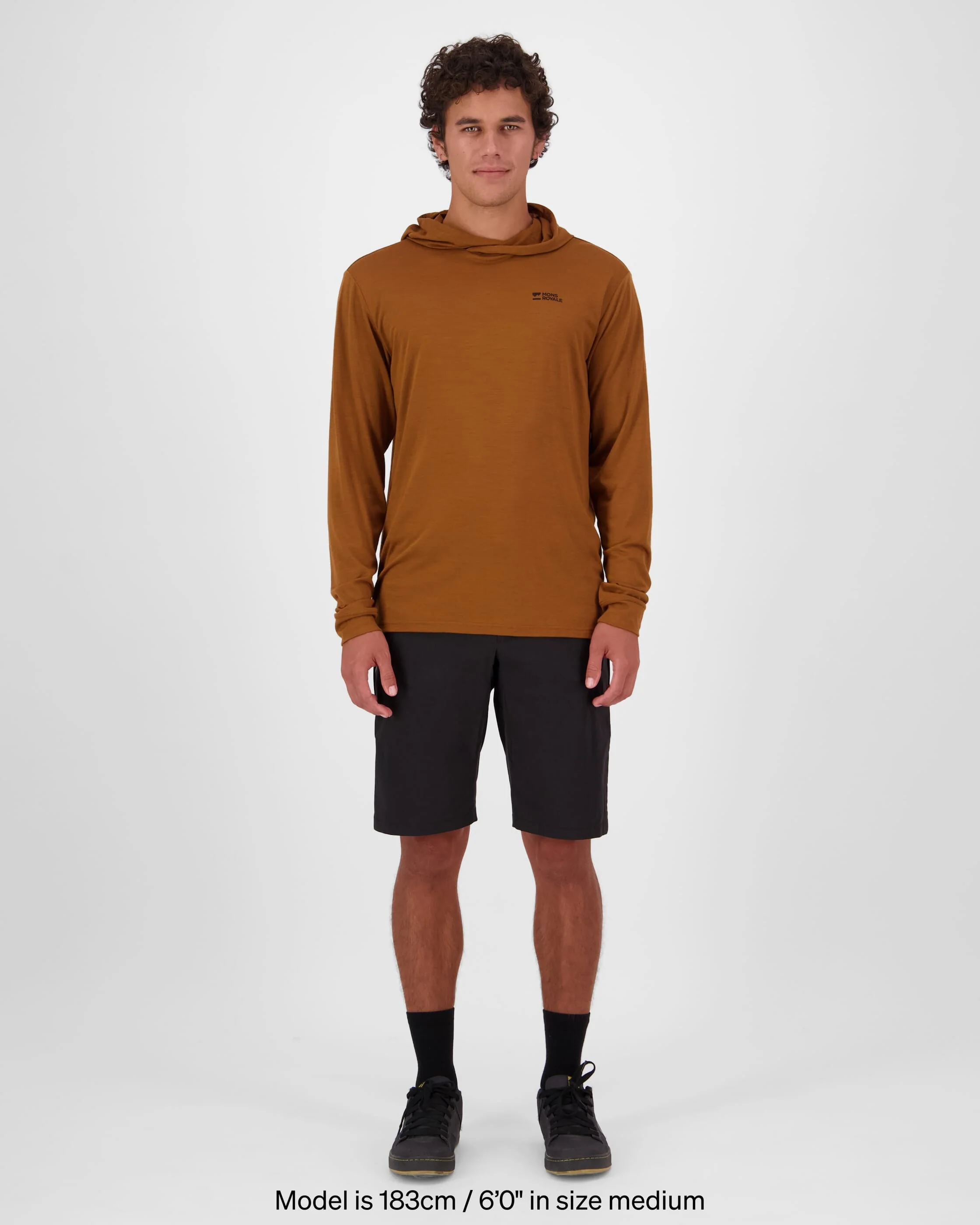 Pivot Merino Long Sleeve Hood - Caramel | Men's Long Sleeve Top - Image 3