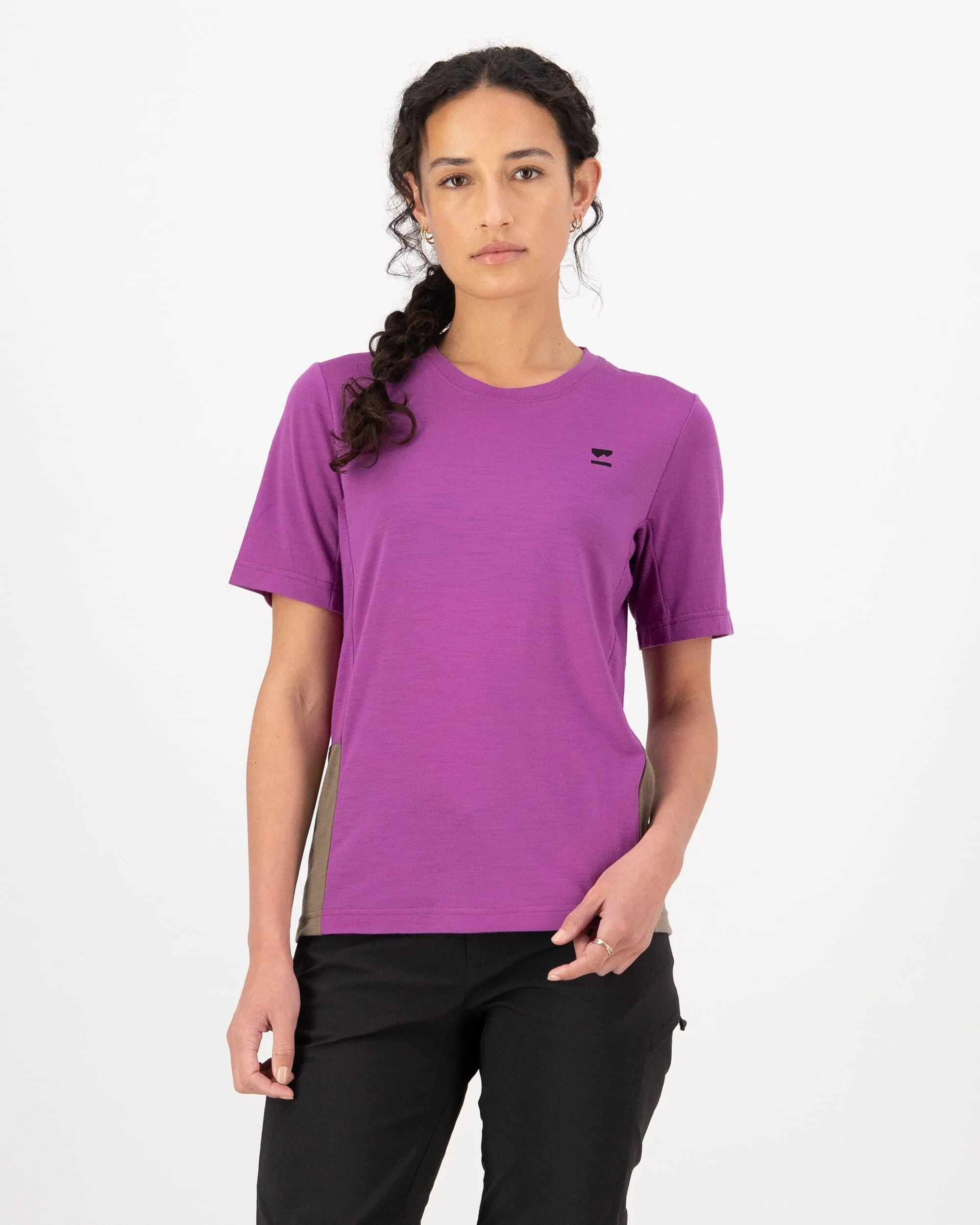 Tarn Merino T-Shirt - Purple Bolt / Walnut | Women's T-Shirt - Image 3
