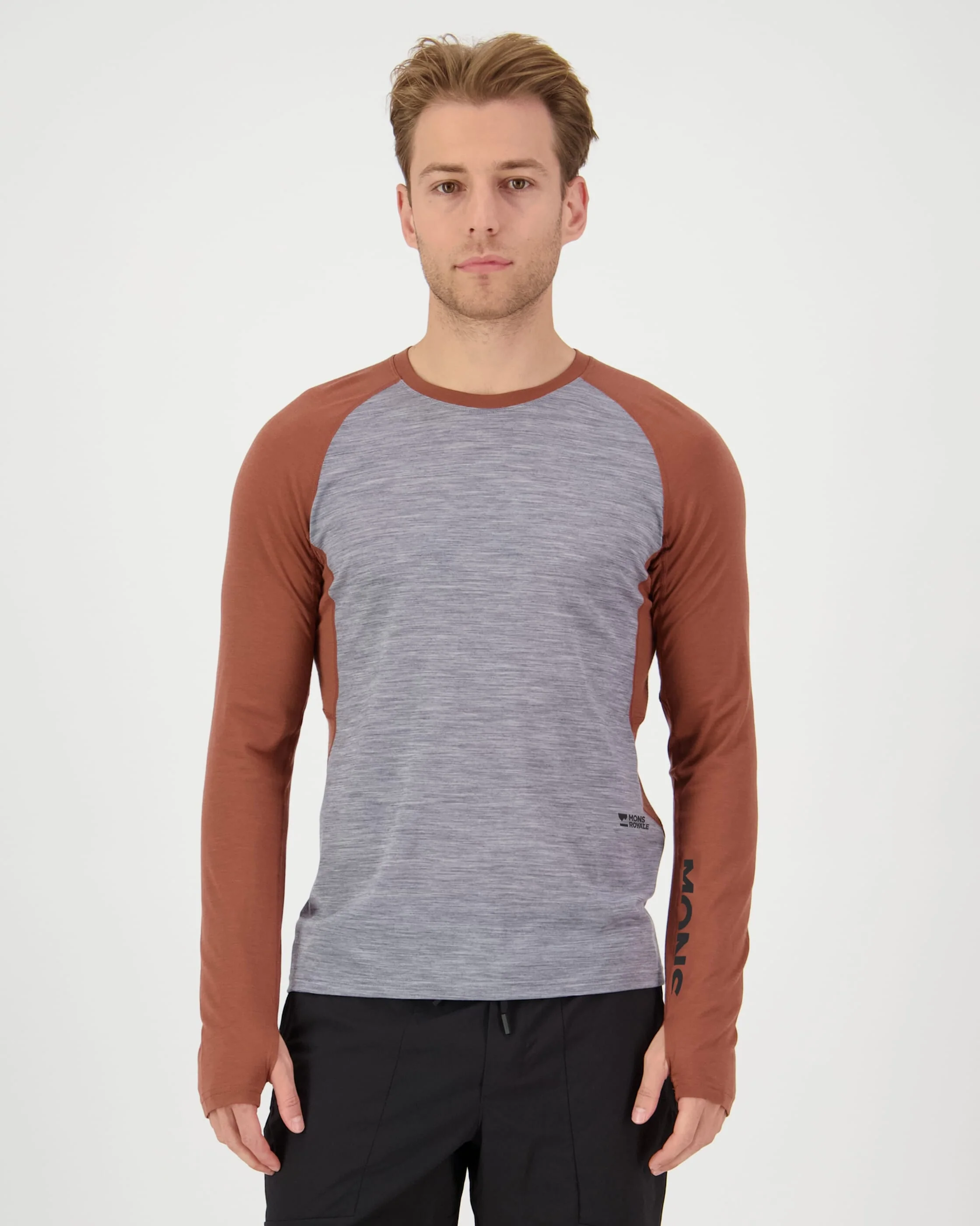 Temple Merino Long Sleeve - Cinnamon / Grey Heather | Men's Long Sleeve Top