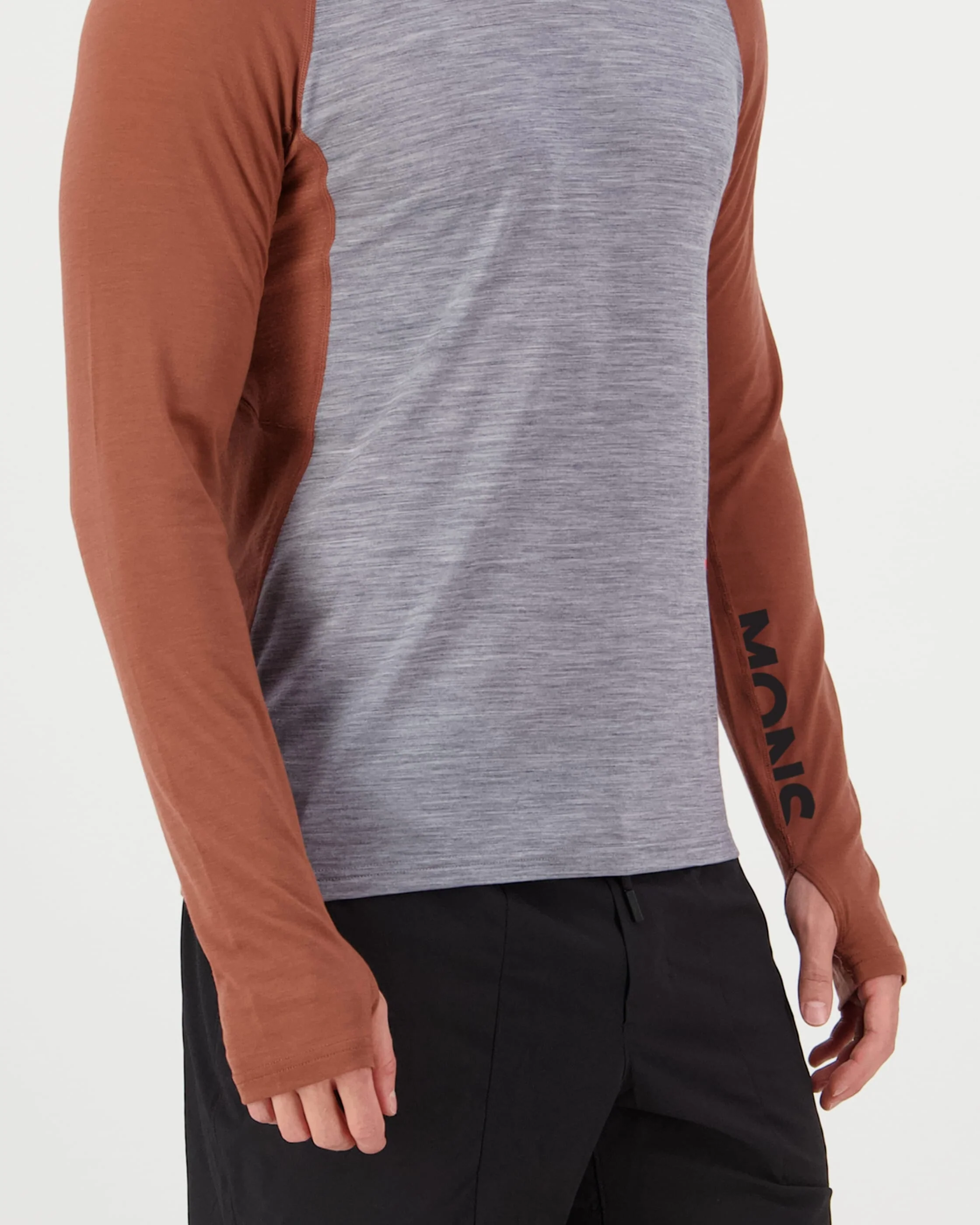Temple Merino Long Sleeve - Cinnamon / Grey Heather | Men's Long Sleeve Top - Image 3