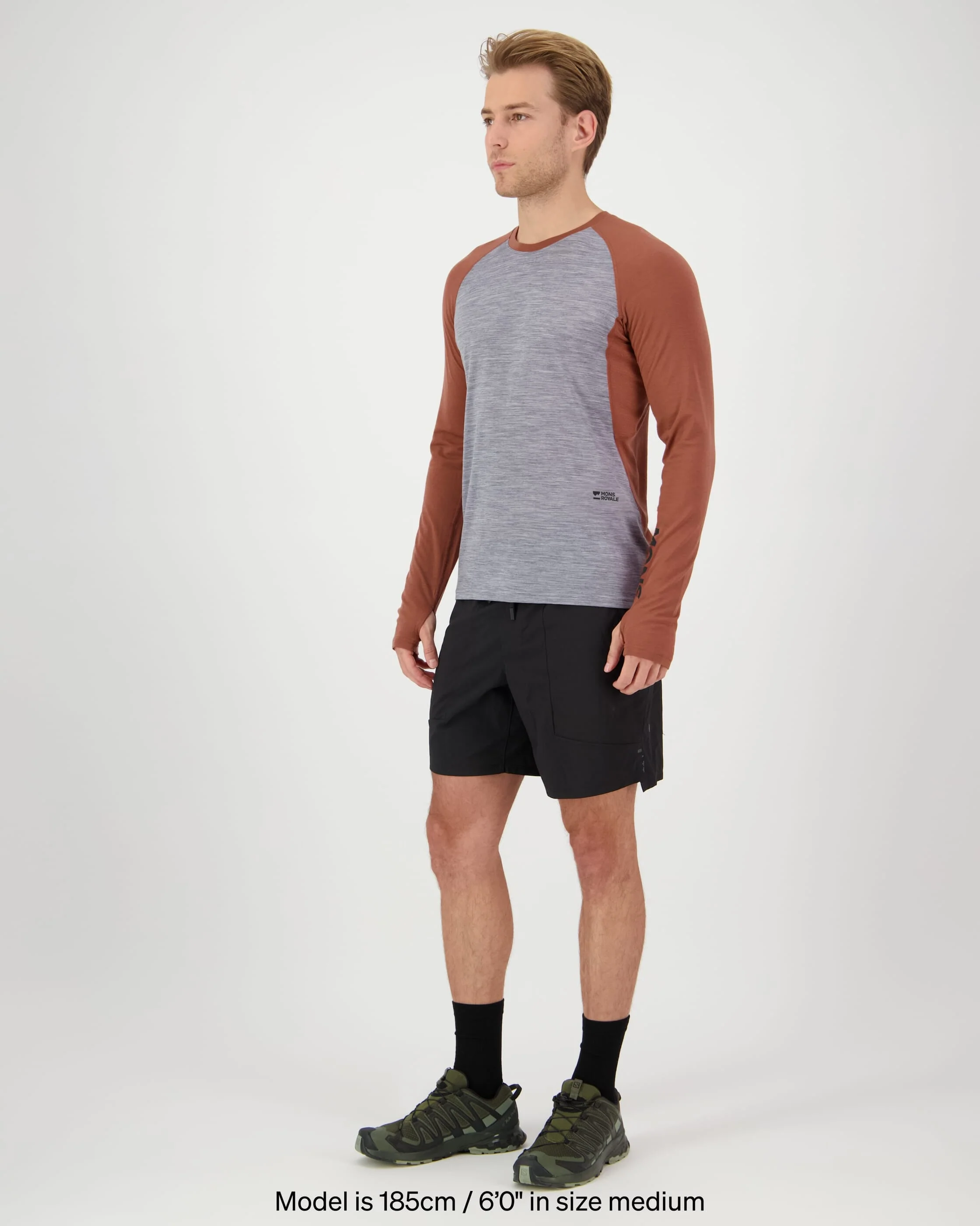 Temple Merino Long Sleeve - Cinnamon / Grey Heather | Men's Long Sleeve Top - Image 4
