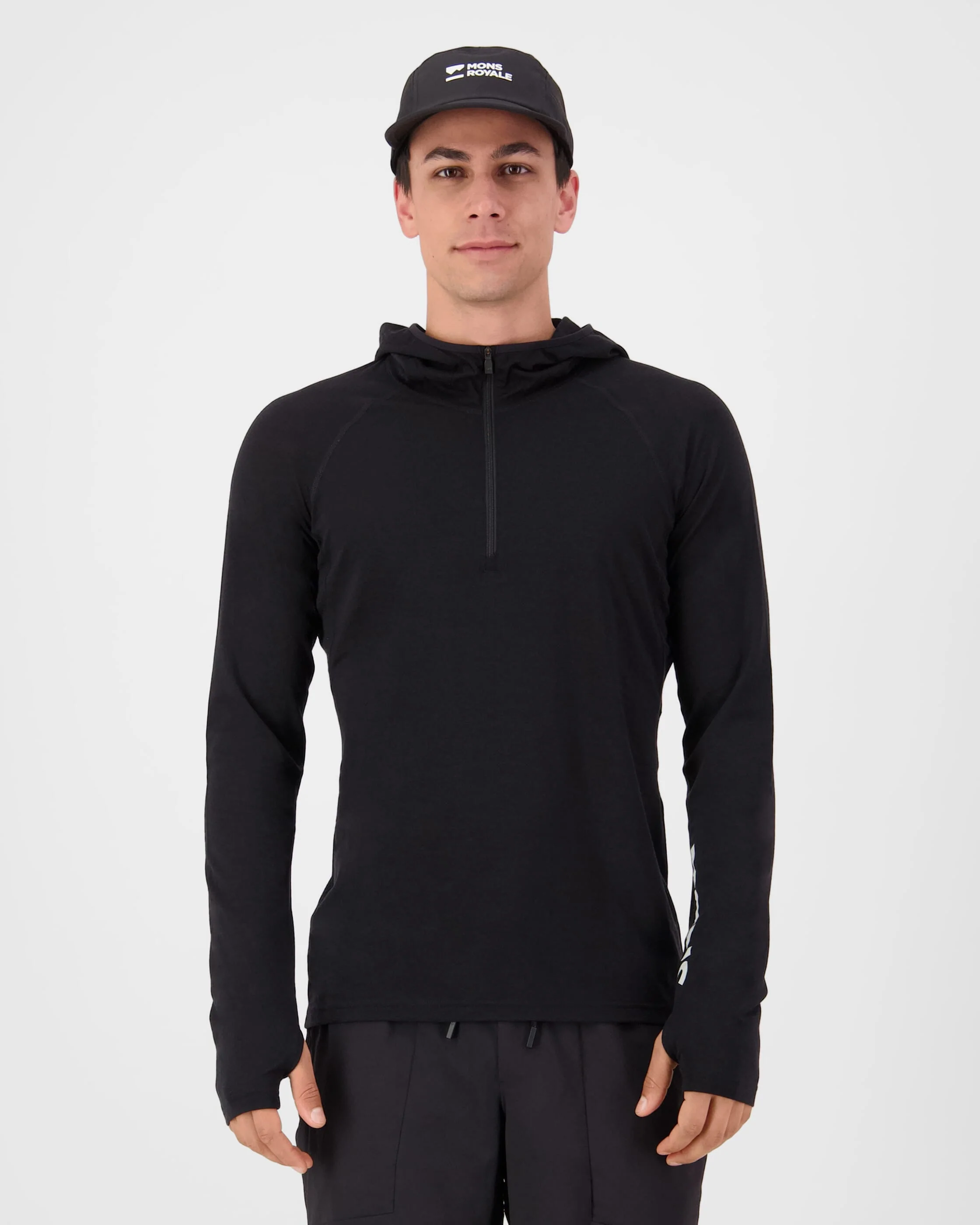 Temple Merino Long Sleeve Hood - Black | Men's Long Sleeve Top - Image 3